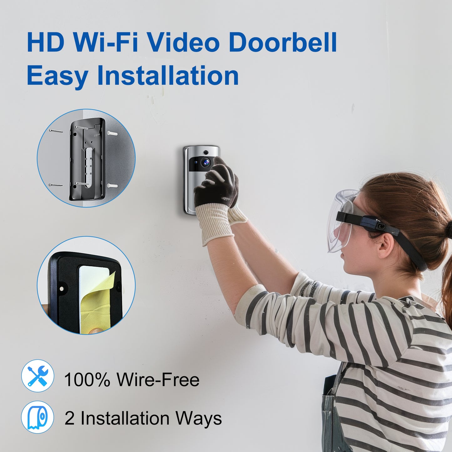 VEAT00L Doorbell Camera Wireless, 1080P Video Doorbell, 2-Way Audio, Instant Alert,PIR Motion Detection,Night Vision