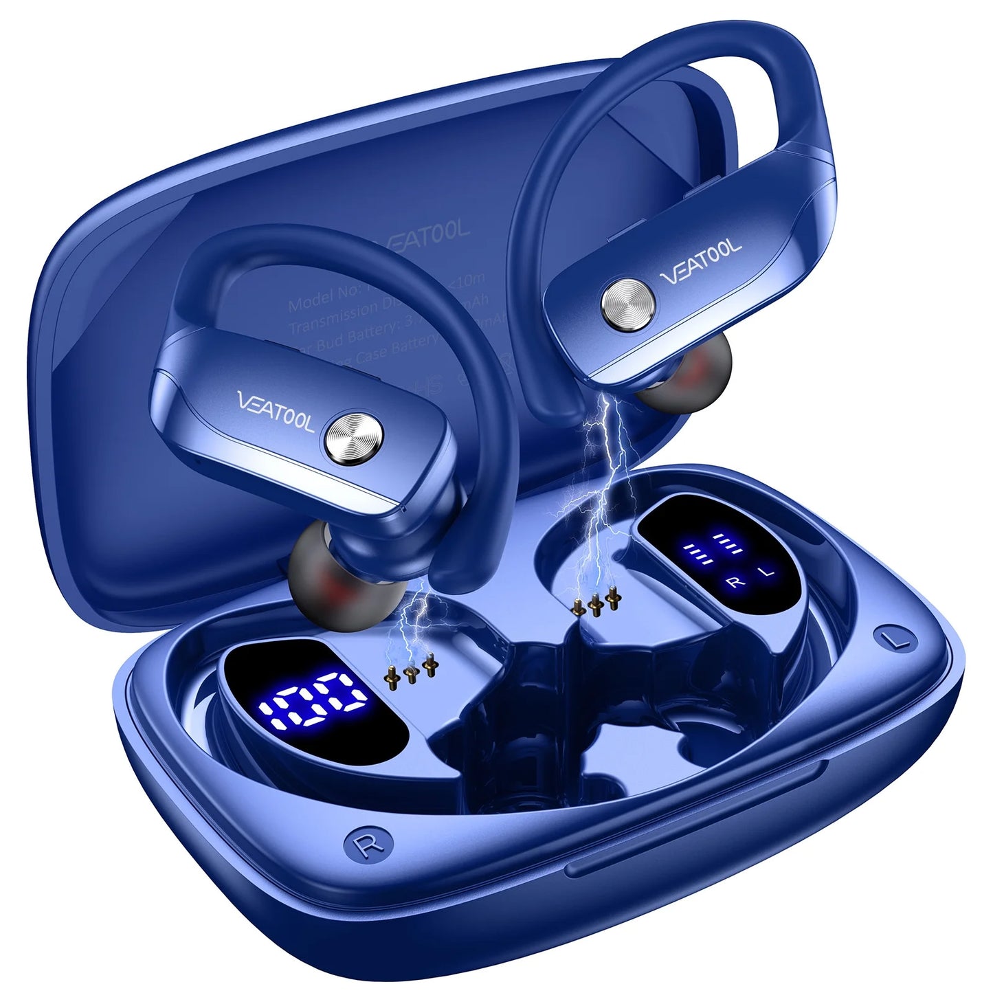 VEAT00L Wireless Bluetooth Headphone Sport, Bluetooth 5.4, 72Hrs Earphone with Earhook, Noise Cancelling Mic, IP7 Waterproof Headset for Workout/Running