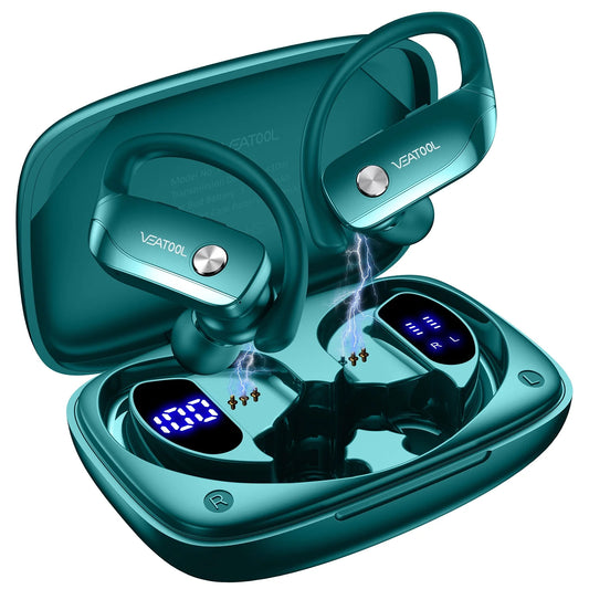 VEAT00L Wireless Bluetooth Headphone Sport, Bluetooth 5.4, 72Hrs Earphone with Earhook, Noise Cancelling Mic, IP7 Waterproof Headset for Workout/Running