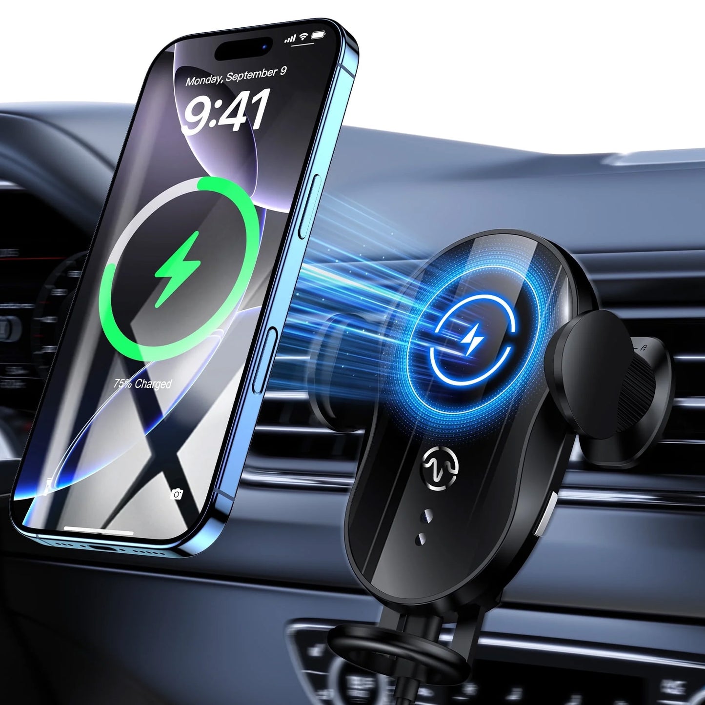 VEAT00L Wireless Car Charger,15W Qi Fast Charging Auto-Clamping Car Charger Phone Mount Air Vent Cell Phone Holder,Black