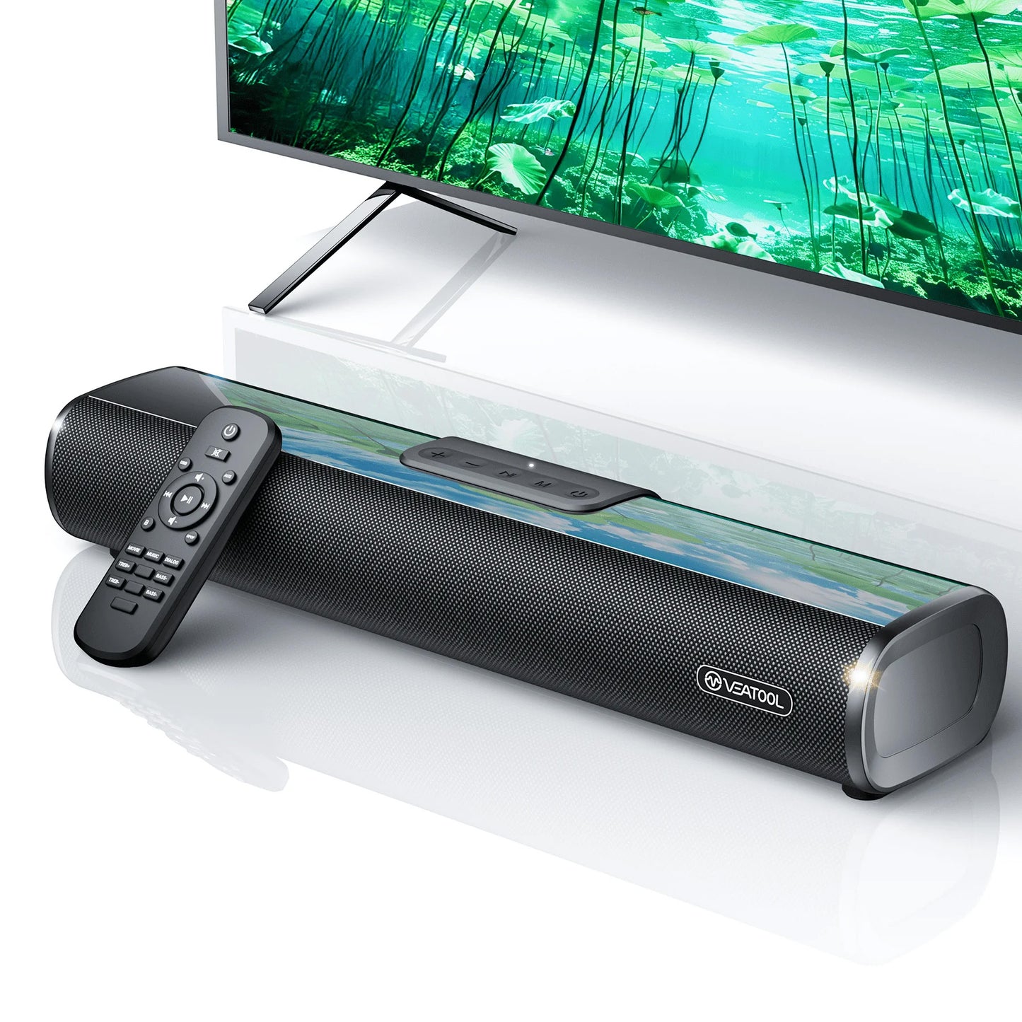 VEATOOL Soundbar,50Watts-16 Inches Small Bluetooth Soundbar with Built-in Subwoofer,3D Surround Sound,OPT/HDMI/AUX/USB Connection,3EQS,Wall Mountable