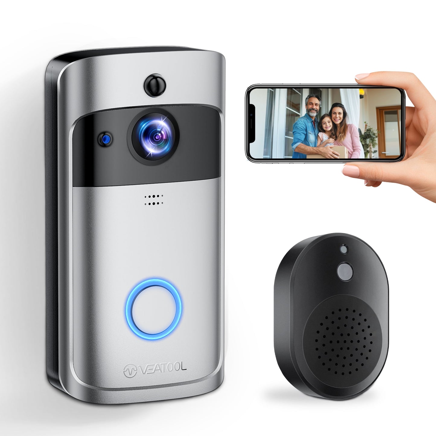 VEAT00L Doorbell Camera Wireless, 1080P Video Doorbell, 2-Way Audio, Instant Alert,PIR Motion Detection,Night Vision