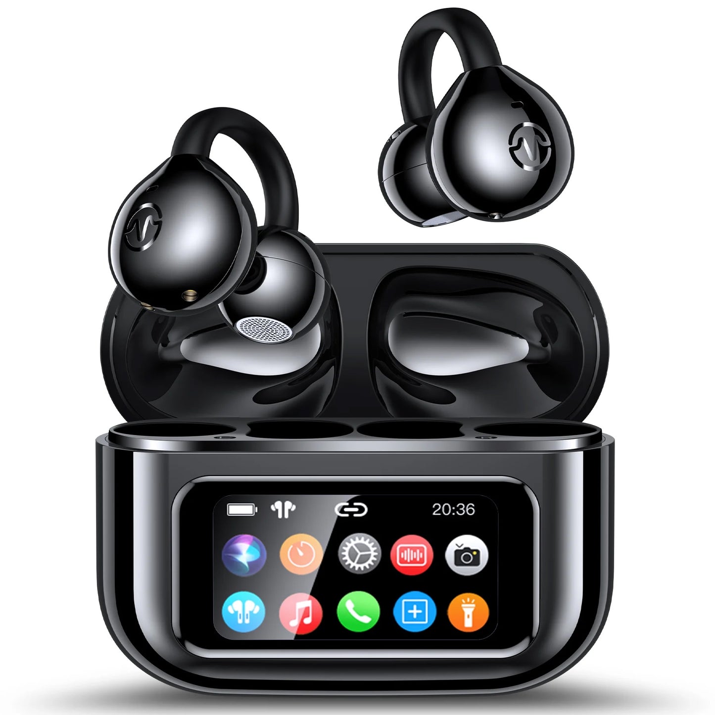 VEATOOL Open Ear Clip-On Earbuds, LCD Touch Screen,ENC Call Noise Cancelling with Mic,60H Playtime