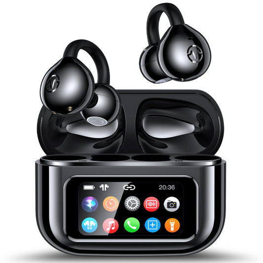 VEATOOL Open Ear Clip-On Earbuds, LCD Touch Screen,ENC Call Noise Cancelling with Mic,60H Playtime