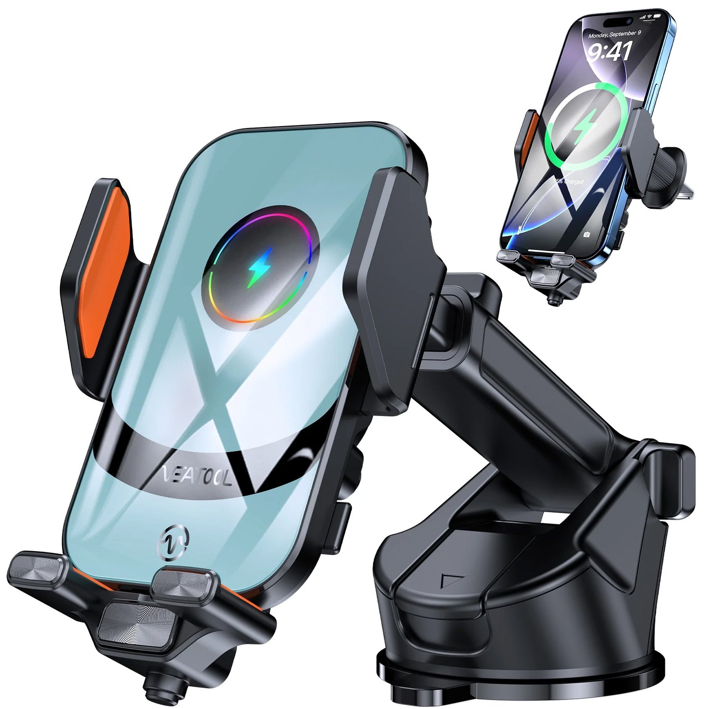 VEAT00L X16s Wireless Car Charger,15W Fast Charging Auto Clamping,Apply to Dash Windshield Air Vent