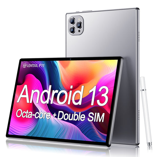 VEAT00L T10 Android 13 Tablet 2024, 6GB(4+2) RAM, 64GB ROM, 128GB Expand, Quad-Core Processor up to 2.0 GHz, Dual Camera,6000mAh with Fast Charge, 1280x800 HD Touch Screen