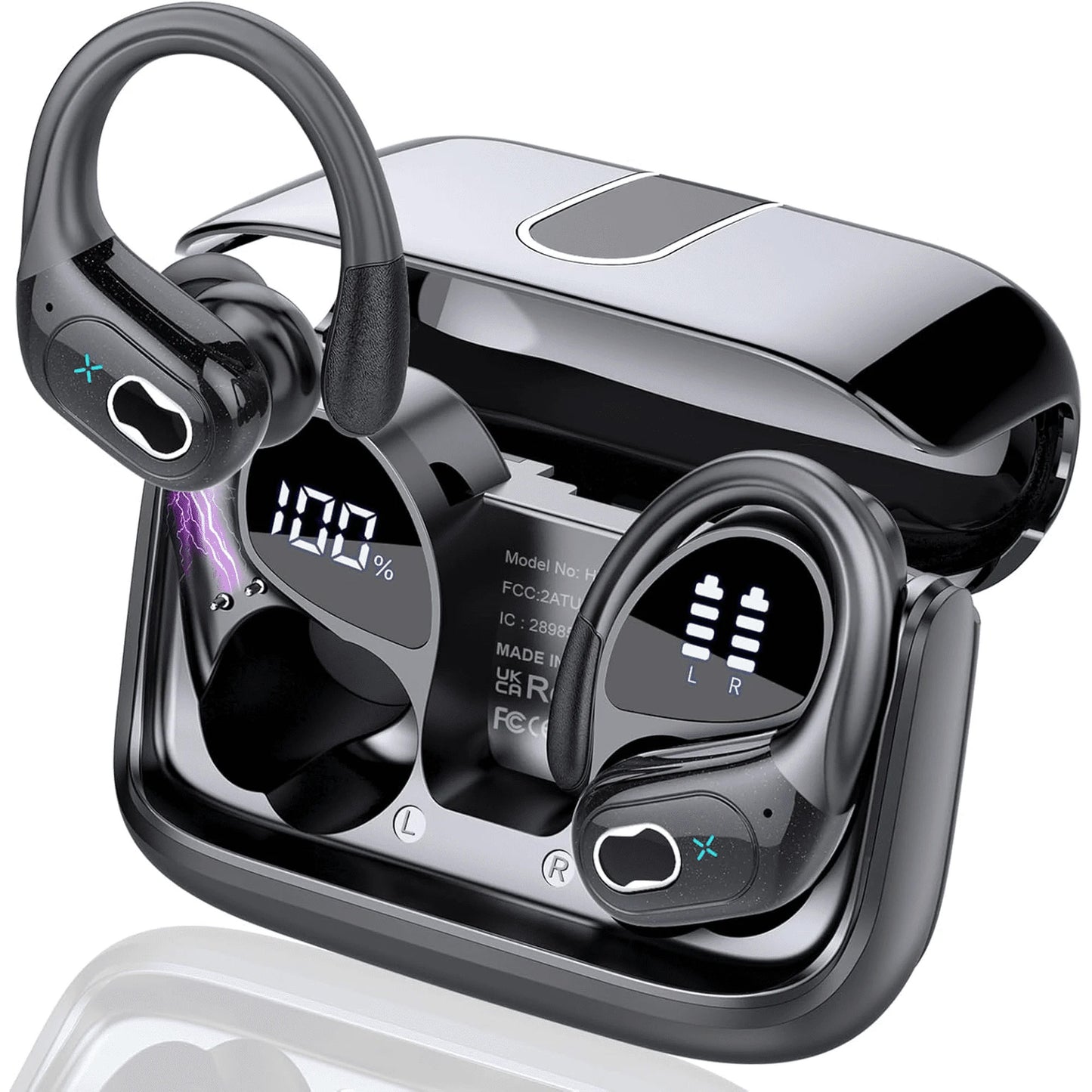 VEAT00L X5 Wireless Earbuds Sport, Over-Ear Buds Stereo with Earhooks, 80H Dual LED Display with ENC Noise Canceling Mic,for Running/Workout