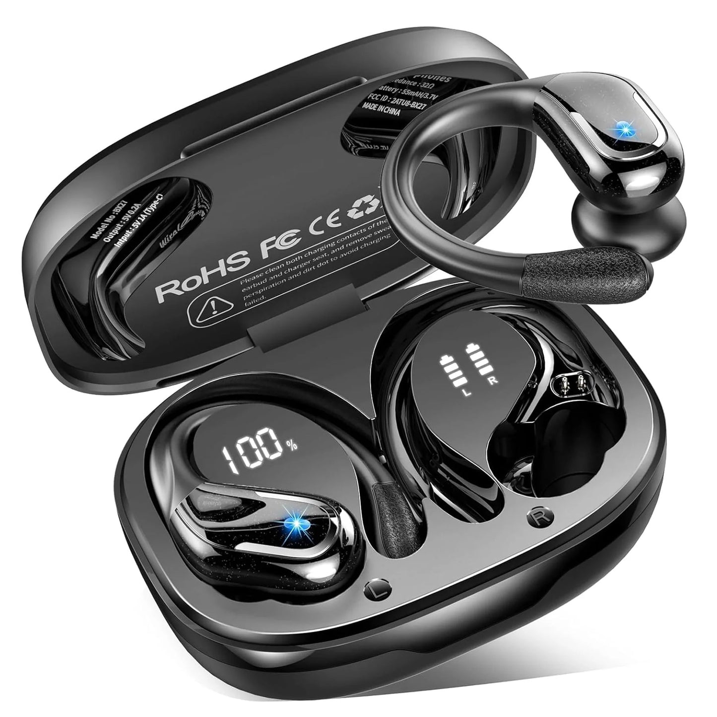 VEAT00L X7 Wireless Earbud,80Hrs Bluetooth 5.3 Headphones IP7 Waterproof for Sport,with ENC Noise Cancelling Mics,Deep Bass Over-Ear bud with Earhooks