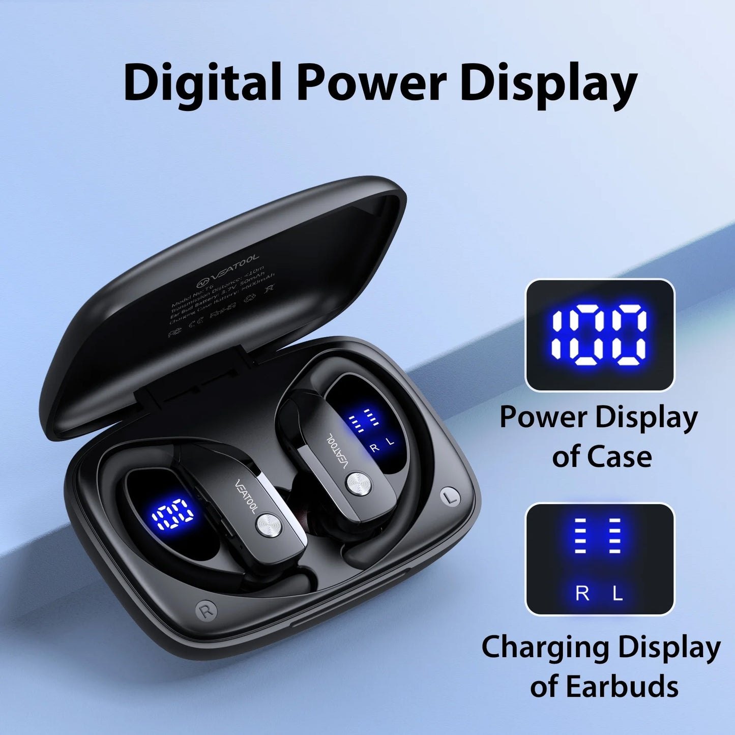 VEAT00L Wireless Headphone Sport,72Hrs Earphone with Earhook, Noise Cancelling Mic, IP7 Waterproof