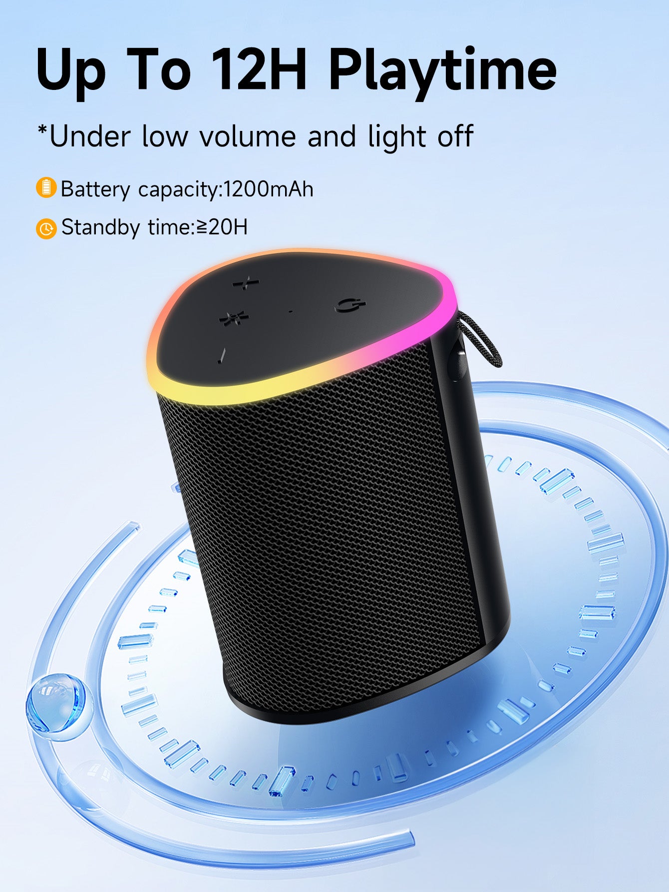 VEATOOL Portable Bluetooth Speaker, IPX5 Waterproof, Stereo Sound, 12H Playtime, Bluetooth 5.3, RGB Lights, Outdoor Speaker