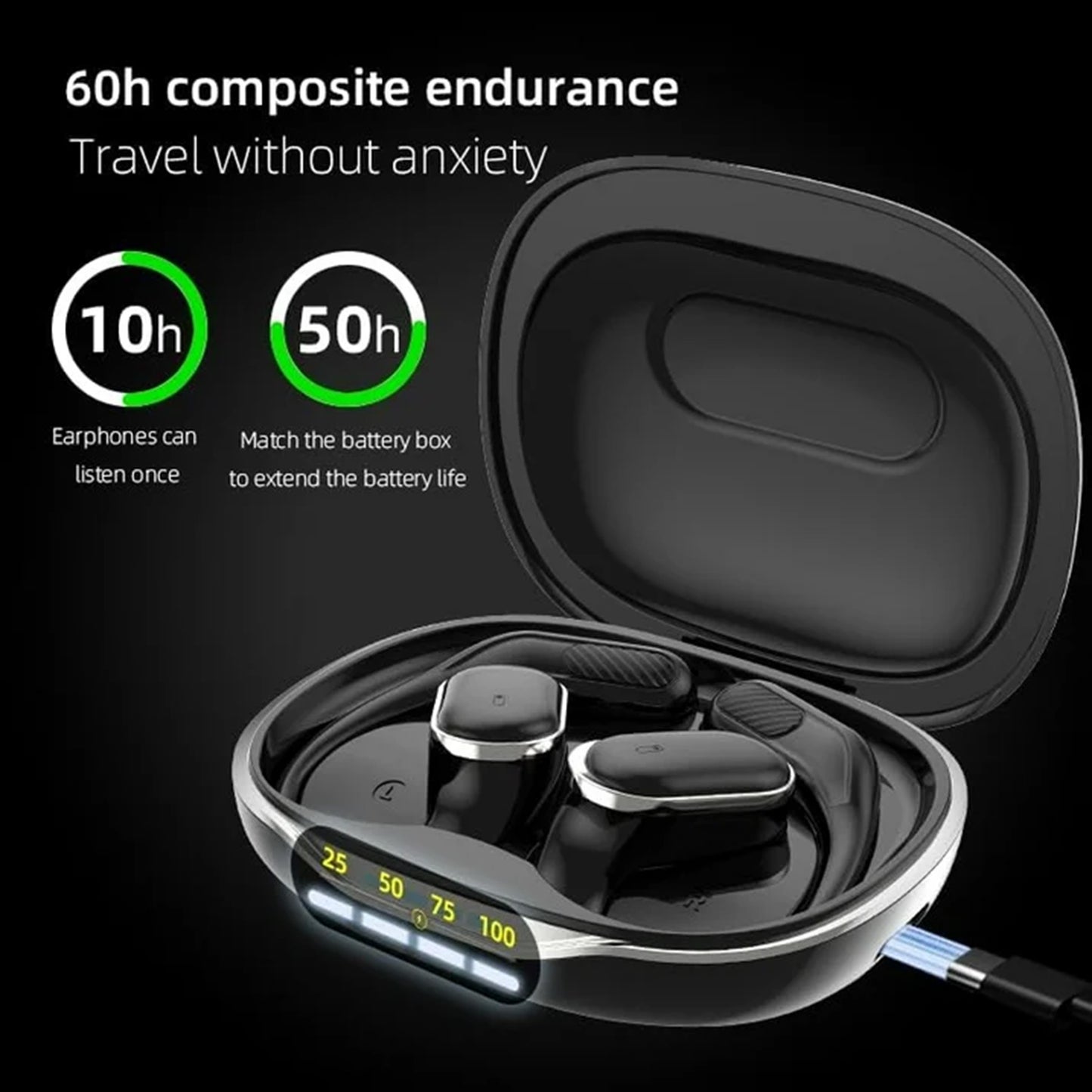 VEATOOL T6 Open Ear Headphones,Bluetooth 5.4, 60H Playtime Stereo Sound, Air Conduction IPX7 Waterproof Open Ear Earbud with Ear Hooks