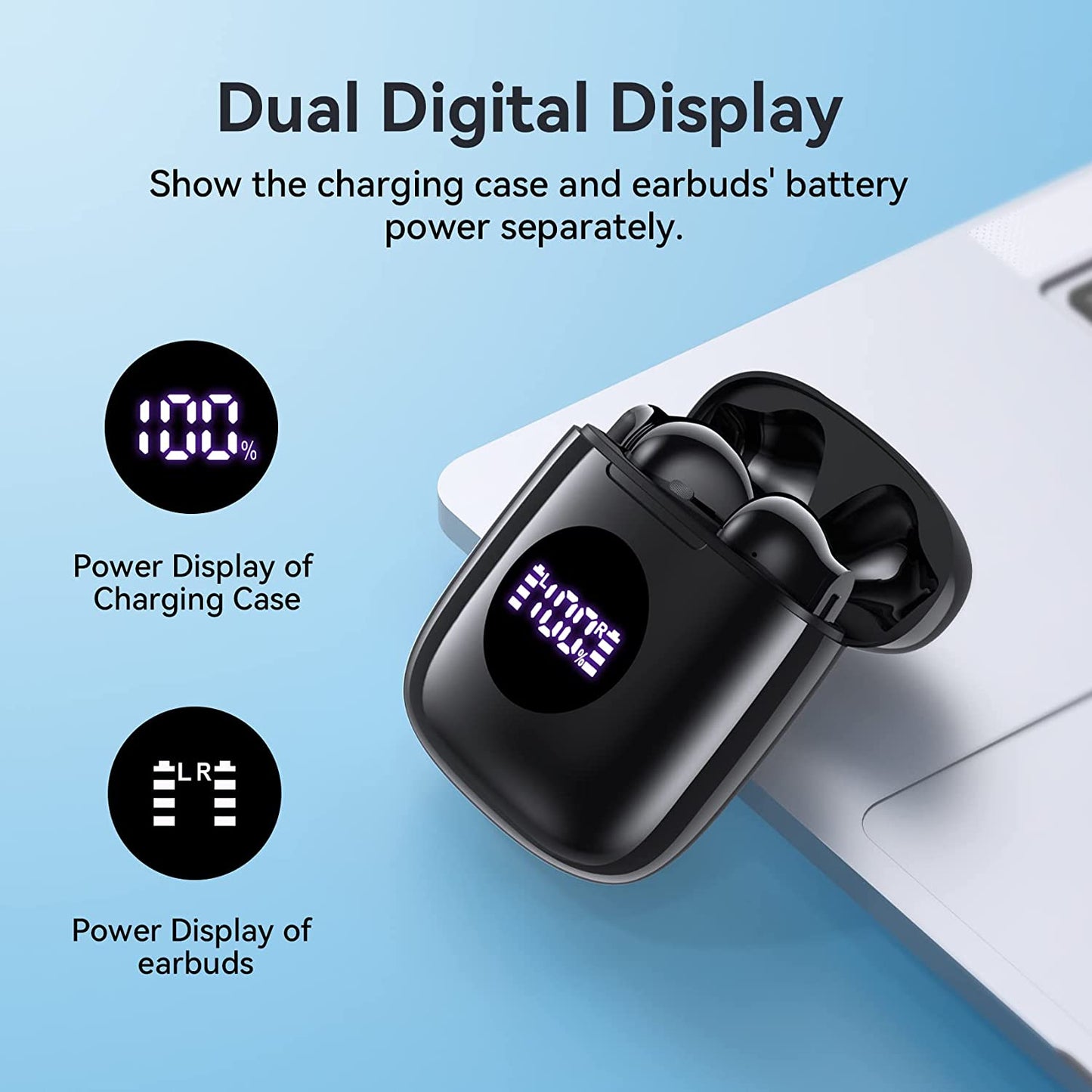 Veatool Wireless Bluetooth 5.3 On-Ear Earphones with 50H Long Battery Life and LED Digital Display