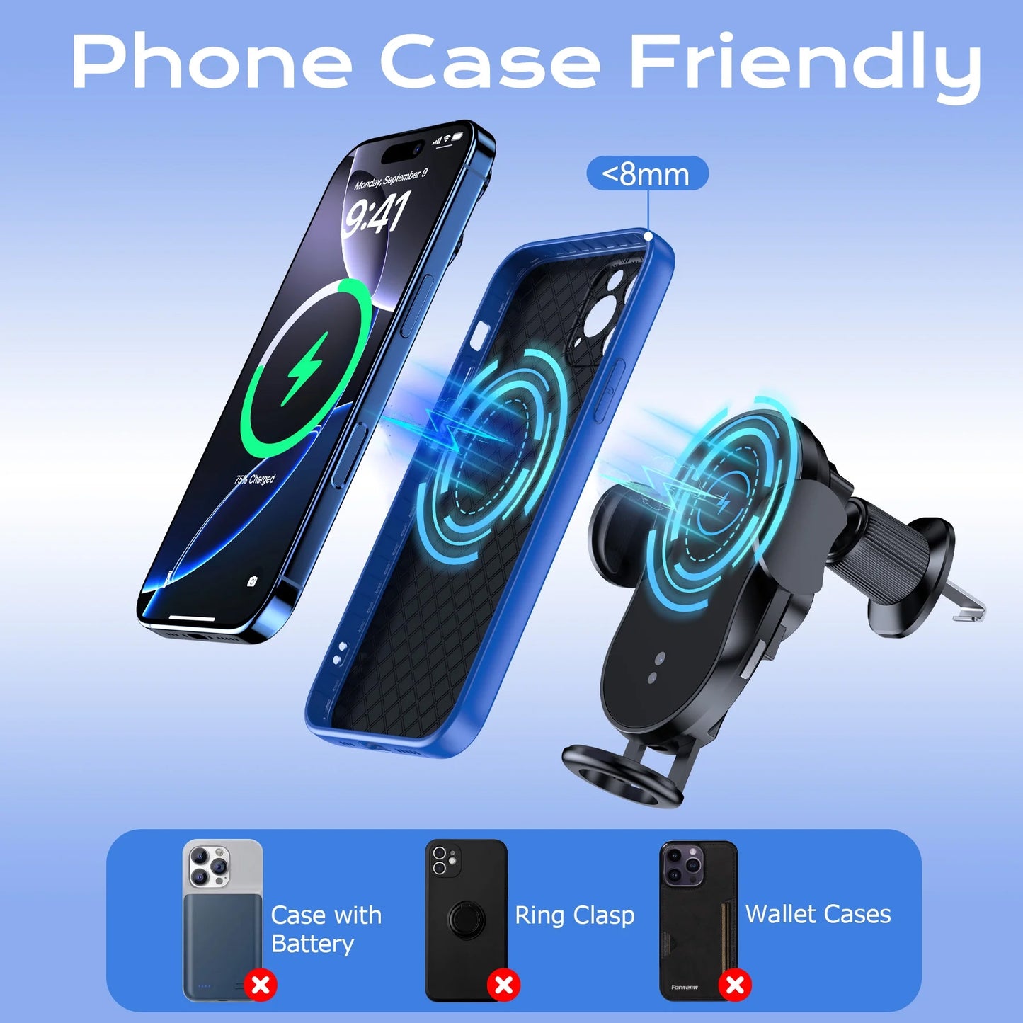 VEAT00L Wireless Car Charger,15W Qi Fast Charging Auto-Clamping Car Charger Phone Mount Air Vent Cell Phone Holder,Black