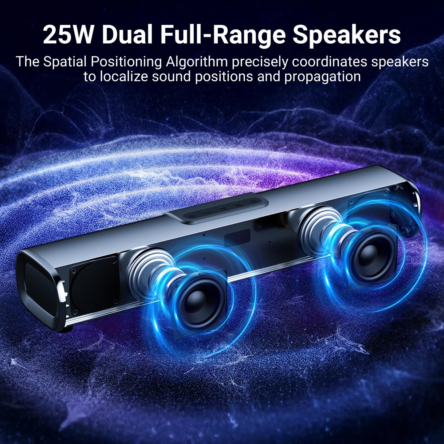VEATOOL Soundbar,50Watts-16 Inches Small Bluetooth Soundbar with Built-in Subwoofer,3D Surround Sound,OPT/HDMI/AUX/USB Connection,3EQS,Wall Mountable
