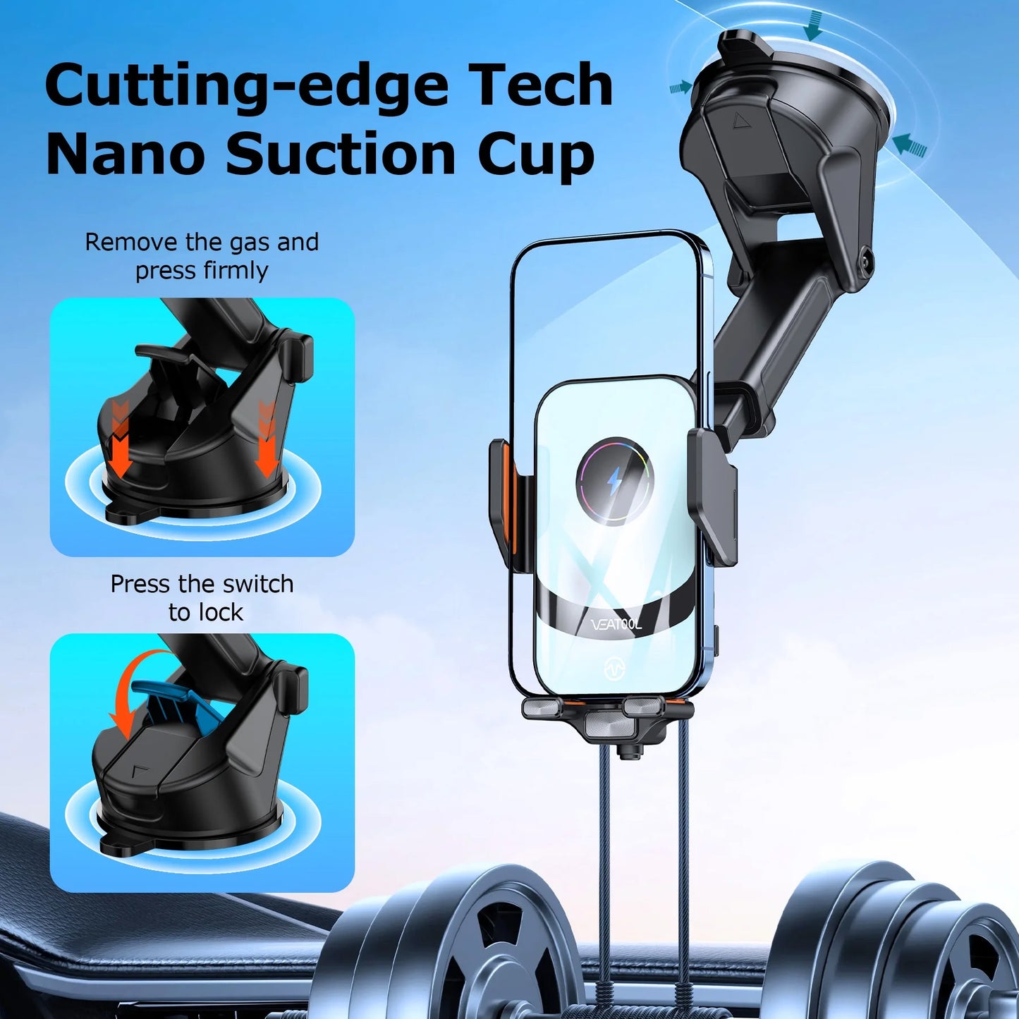 VEAT00L X16s Wireless Car Charger,15W Fast Charging Auto Clamping,Apply to Dash Windshield Air Vent