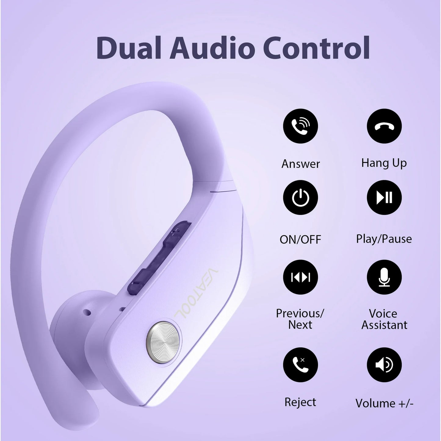VEAT00L Wireless Headphone Sport,72Hrs Earphone with Earhook, Noise Cancelling Mic, IP7 Waterproof