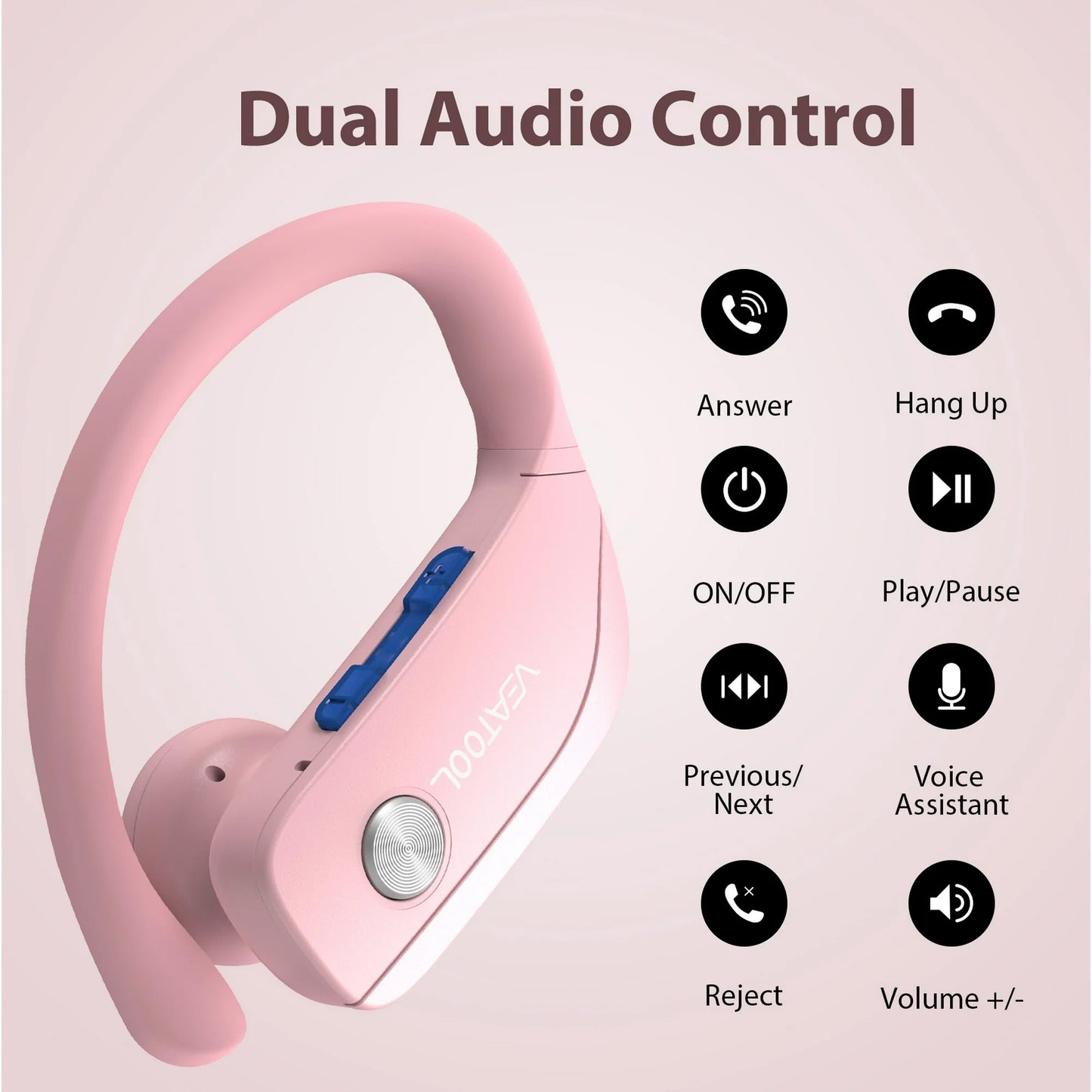 VEAT00L Wireless Headphone Sport,72Hrs Earphone with Earhook, Noise Cancelling Mic, IP7 Waterproof