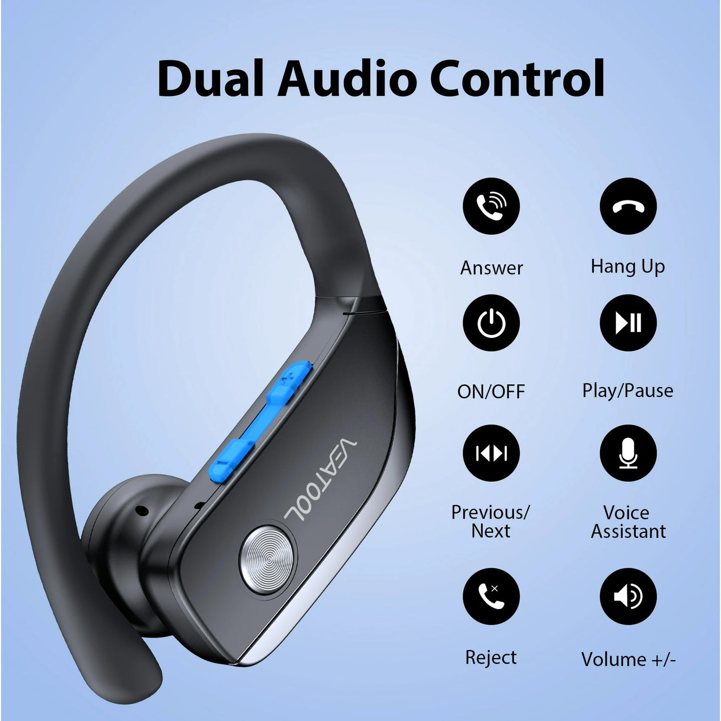VEAT00L Wireless Headphone Sport,72Hrs Earphone with Earhook, Noise Cancelling Mic, IP7 Waterproof