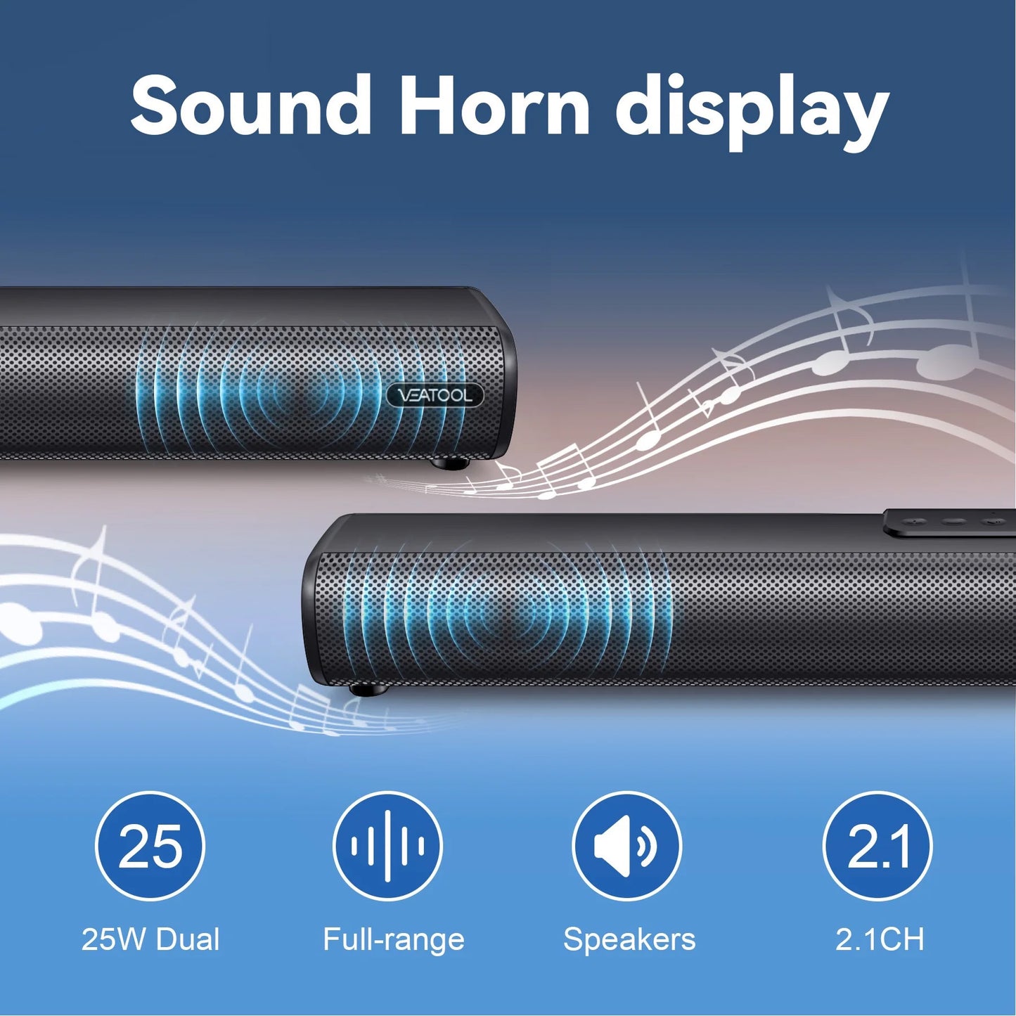 VEAT00L 2.1ch Sound Bars for TV, Soundbar with Subwoofer, Wired & Wireless Bluetooth 5.0 3D Surround Speakers, Optical/HDMI/AUX/RCA/USB Connection, Wall Mountable, Remote Control