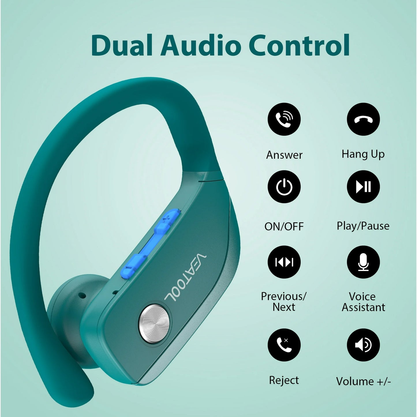 VEAT00L Wireless Bluetooth Headphone Sport, Bluetooth 5.4, 72Hrs Earphone with Earhook, Noise Cancelling Mic, IP7 Waterproof Headset for Workout/Running