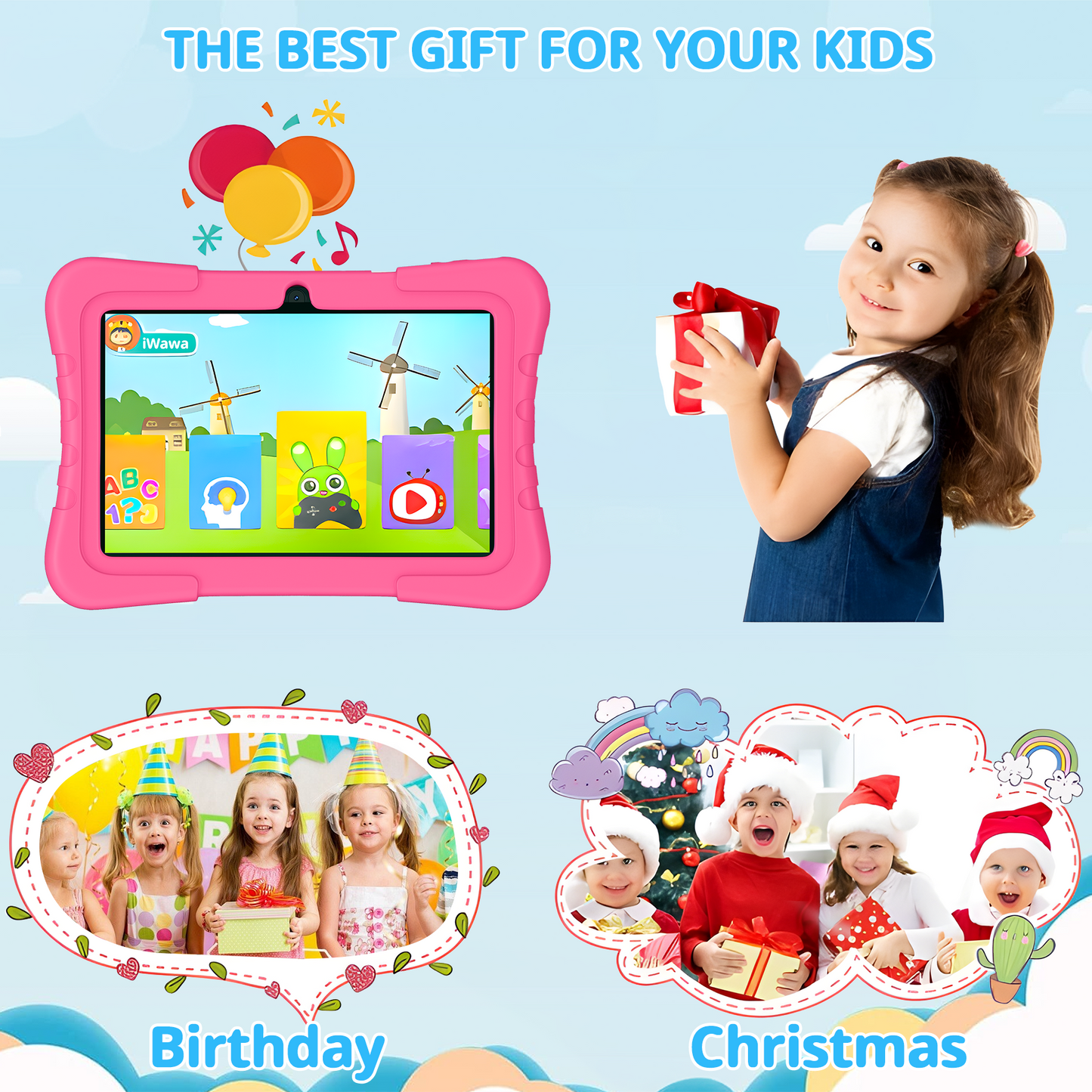 VEAT00L T08 Kids Tablet 7 Inch,Android 10 Tablet for Kids,16GB ROM 128GB Expand,Parental Control,Kids Software Pre-Installed, Dual Camera,Android Learning Tablet