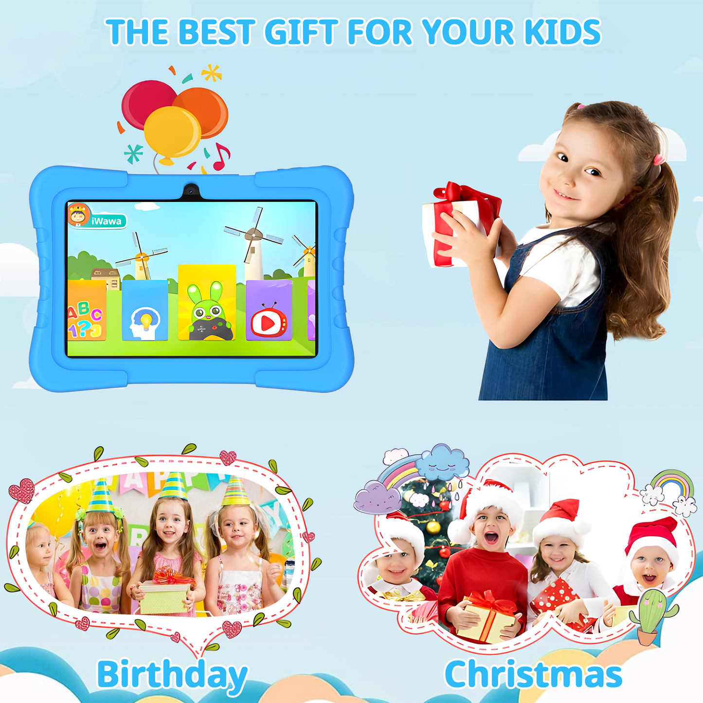 VEAT00L T08 Kids Tablet 7 Inch,Android 10 Tablet for Kids,16GB ROM 128GB Expand,Parental Control,Kids Software Pre-Installed, Dual Camera,Android Learning Tablet