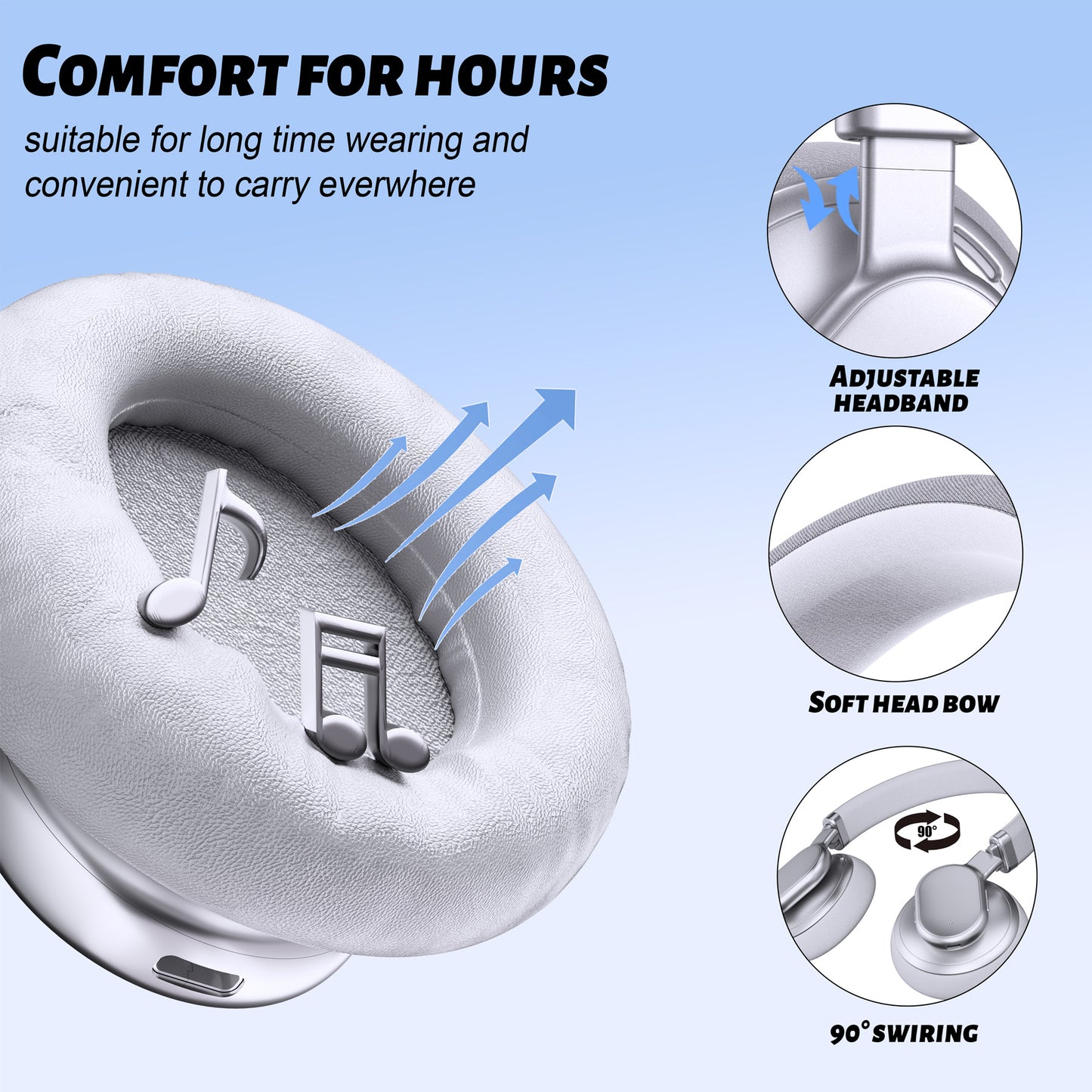 VEATOOL T1 Bluetooth Headphones Over Ear,72H Playtime, Foldable Lightweight Headset with Mic, Memory Foam Ear Cups