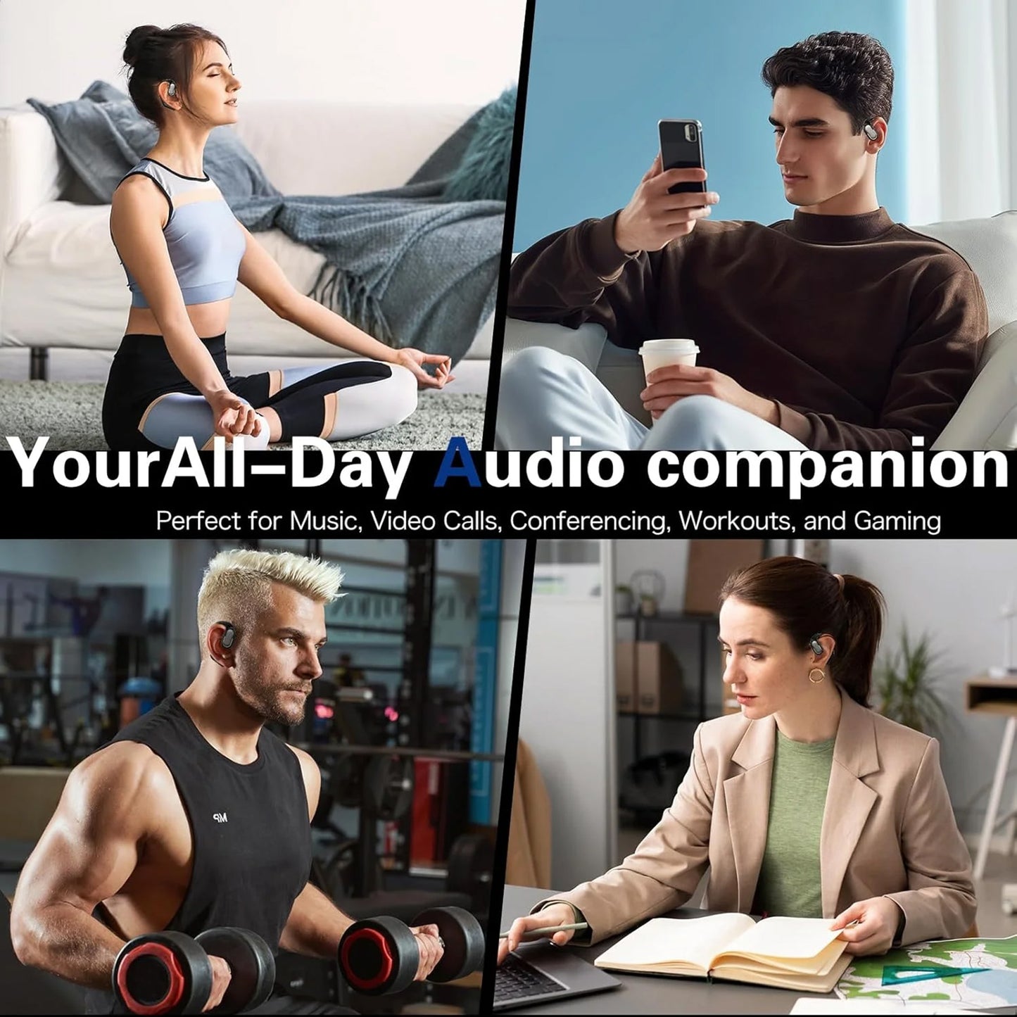 VEATOOL T6 Open Ear Headphones,Bluetooth 5.4, 60H Playtime Stereo Sound, Air Conduction IPX7 Waterproof Open Ear Earbud with Ear Hooks