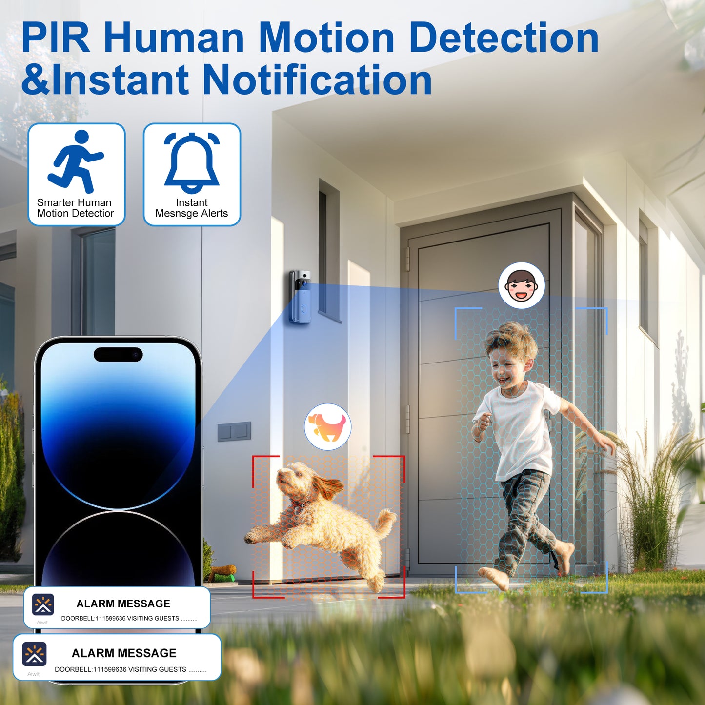 VEAT00L Doorbell Camera Wireless, 1080P Video Doorbell, 2-Way Audio, Instant Alert,PIR Motion Detection,Night Vision