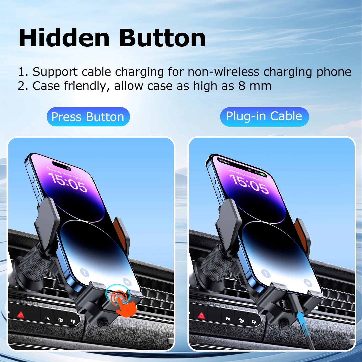 VEAT00L X16s Wireless Car Charger,15W Fast Charging Auto Clamping,Apply to Dash Windshield Air Vent