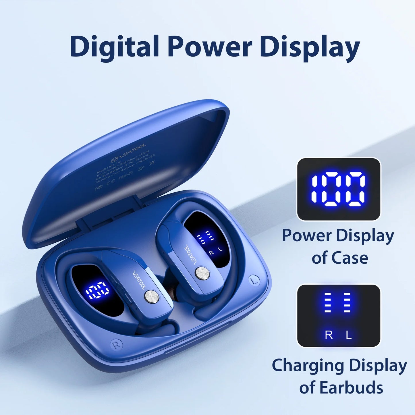 VEAT00L Wireless Bluetooth Headphone Sport, Bluetooth 5.4, 72Hrs Earphone with Earhook, Noise Cancelling Mic, IP7 Waterproof Headset for Workout/Running