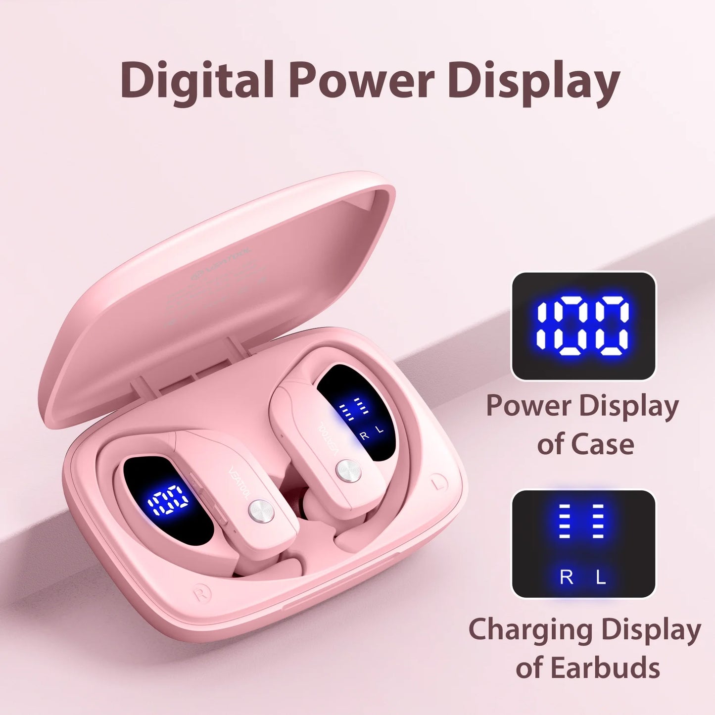 VEAT00L Wireless Headphone Sport,72Hrs Earphone with Earhook, Noise Cancelling Mic, IP7 Waterproof