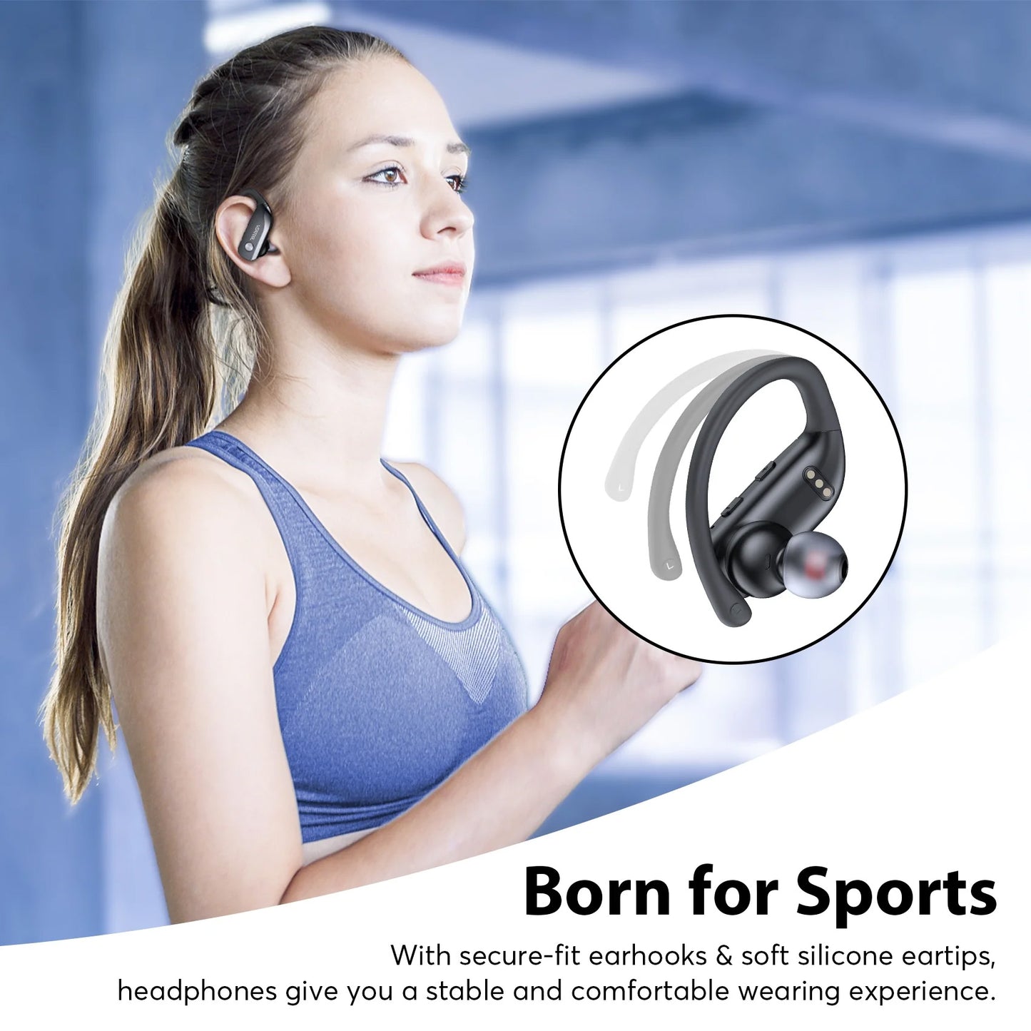 VEAT00L Wireless Headphone Sport,72Hrs Earphone with Earhook, Noise Cancelling Mic, IP7 Waterproof