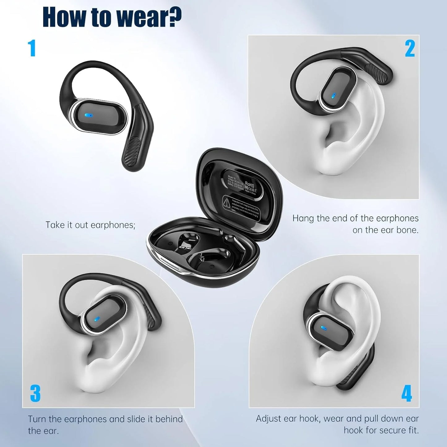 VEATOOL T6 Open Ear Headphones,Bluetooth 5.4, 60H Playtime Stereo Sound, Air Conduction IPX7 Waterproof Open Ear Earbud with Ear Hooks