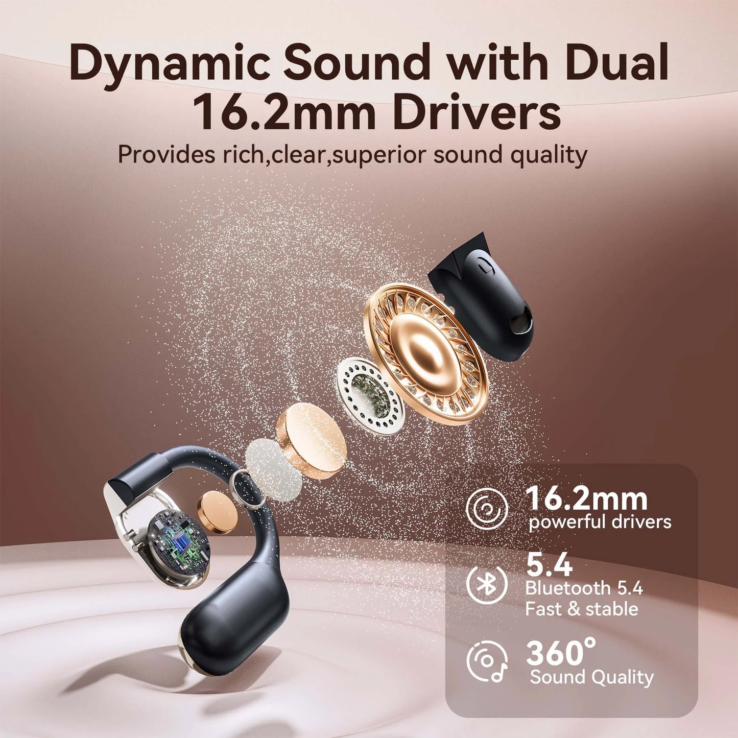 VEAT00L Wireless Earbuds,Open Ear Headset with Microphone Touch Control,High-Fidelity Stereo