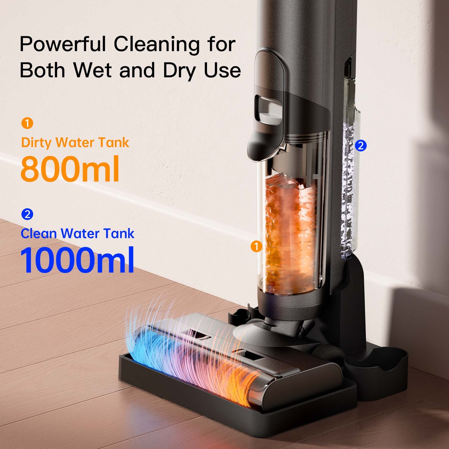VEAT00L Cordless Wet Dry One Hard Floor Cleaner with Charging Base, Self-Cleaning， 25Kpa Powerful Suction, 30min Runtime, LCD Display, Voice Prompt