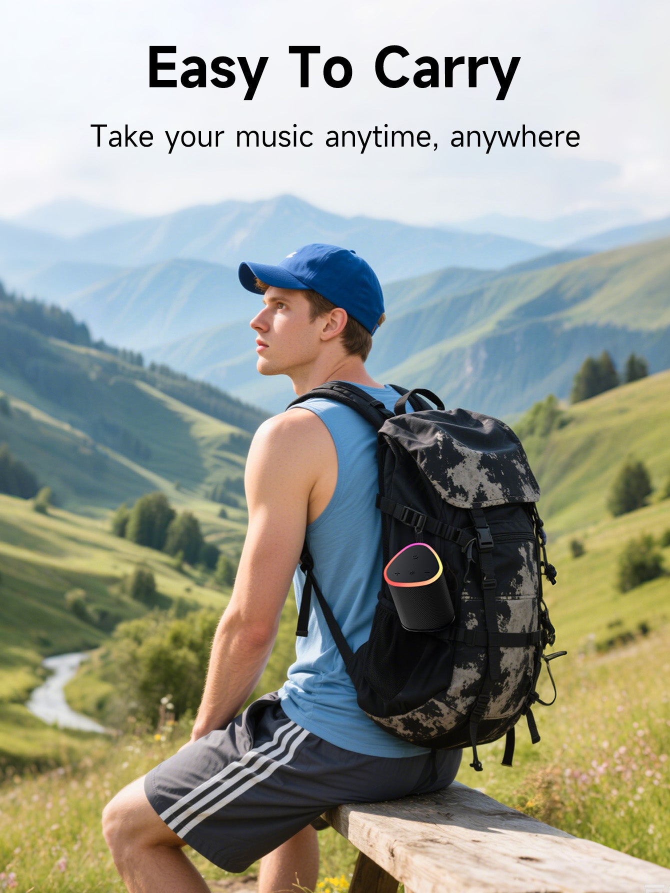 VEATOOL Portable Bluetooth Speaker, IPX5 Waterproof, Stereo Sound, 12H Playtime, Bluetooth 5.3, RGB Lights, Outdoor Speaker