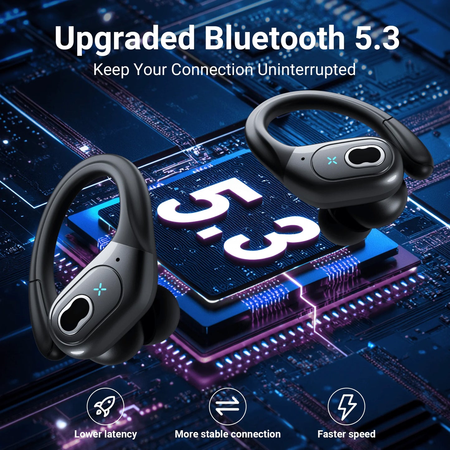 VEAT00L X5 Wireless Earbuds Sport, Over-Ear Buds Stereo with Earhooks, 80H Dual LED Display with ENC Noise Canceling Mic,for Running/Workout