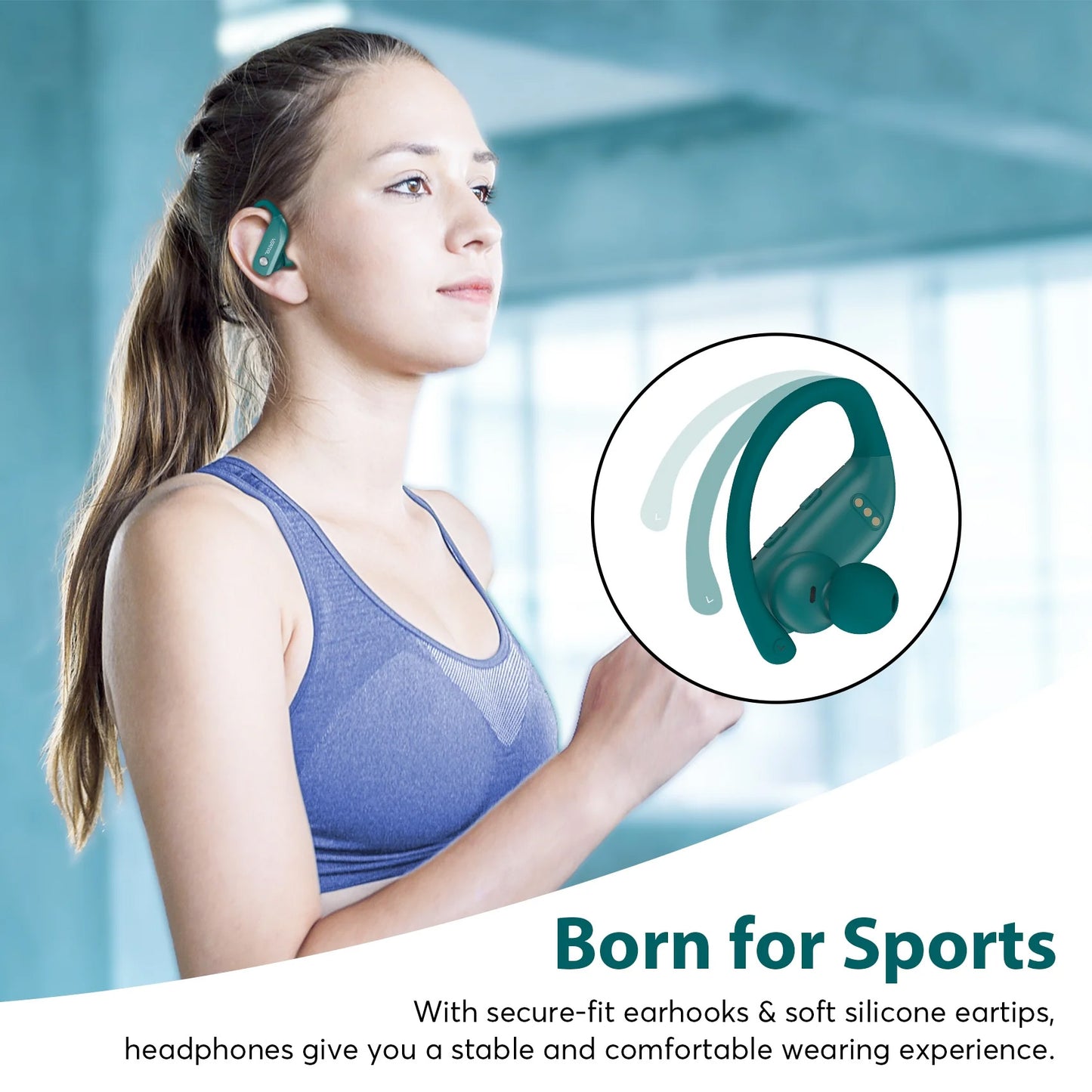 VEAT00L Wireless Bluetooth Headphone Sport, Bluetooth 5.4, 72Hrs Earphone with Earhook, Noise Cancelling Mic, IP7 Waterproof Headset for Workout/Running