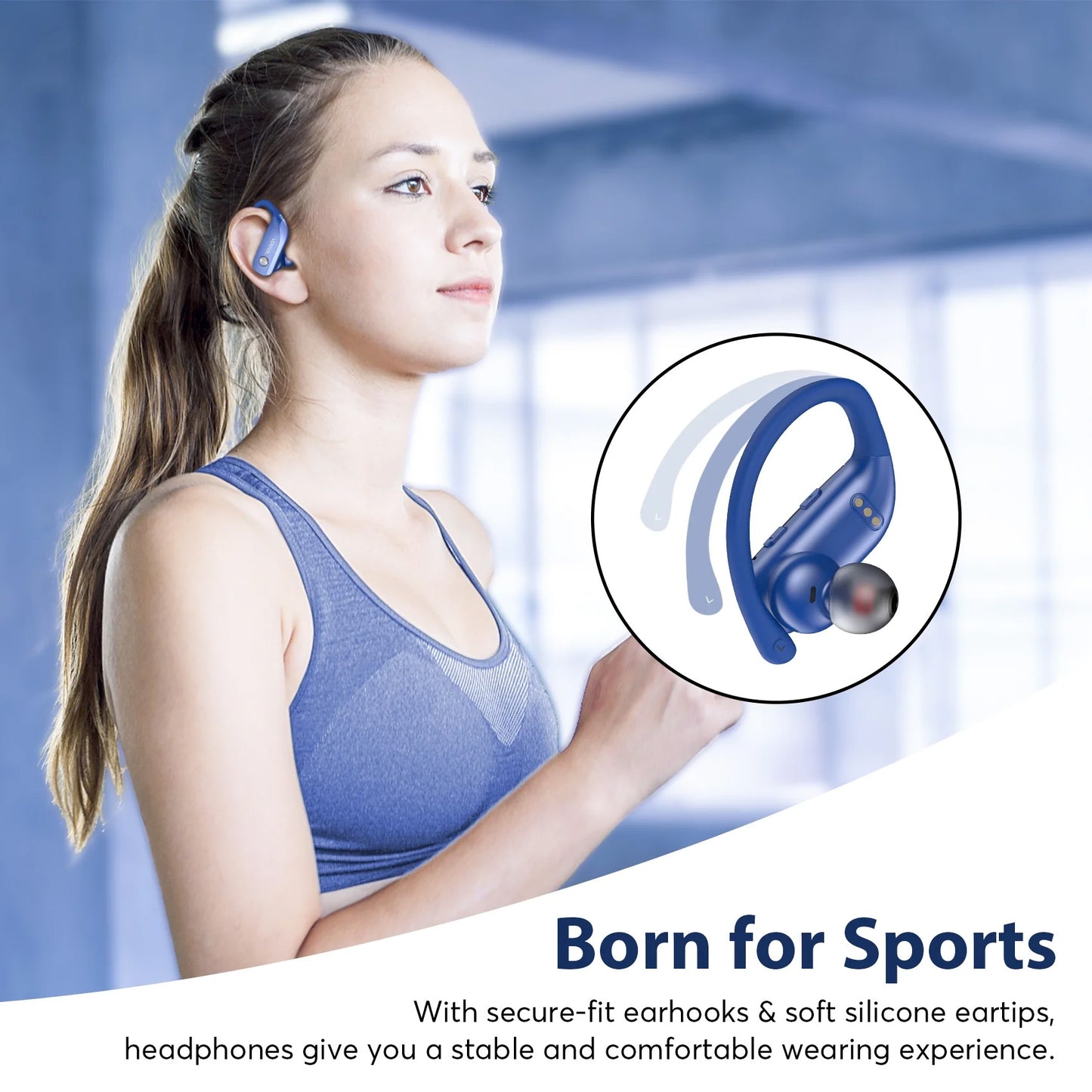 VEAT00L Wireless Bluetooth Headphone Sport, Bluetooth 5.4, 72Hrs Earphone with Earhook, Noise Cancelling Mic, IP7 Waterproof Headset for Workout/Running