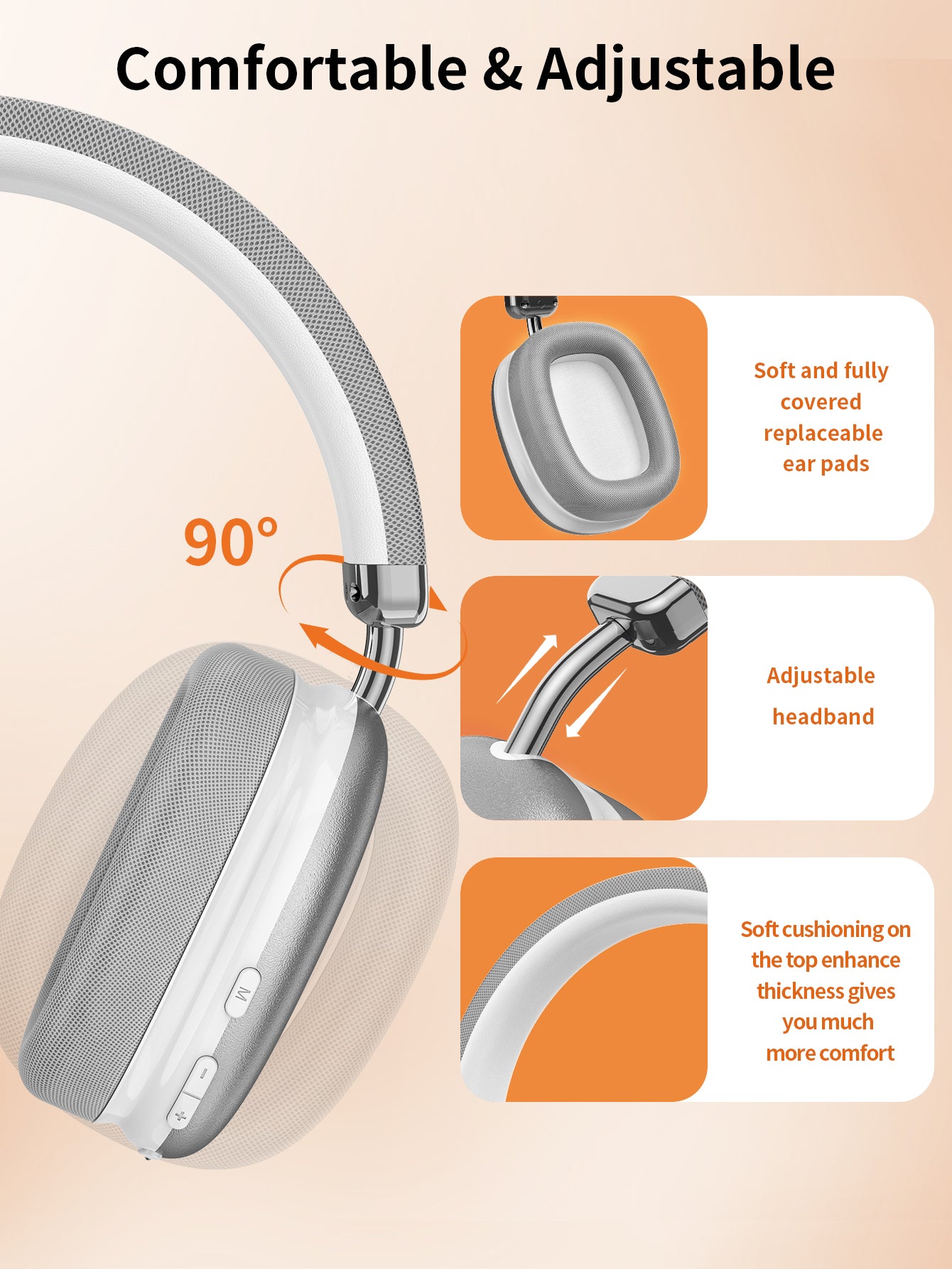 VEATOOL Wireless Over-Ear Headphones,Active Noise Cancelling,Transparency Mode,Spatial Audio,Comfortable Protein Earpads, 24Hrs Playtime