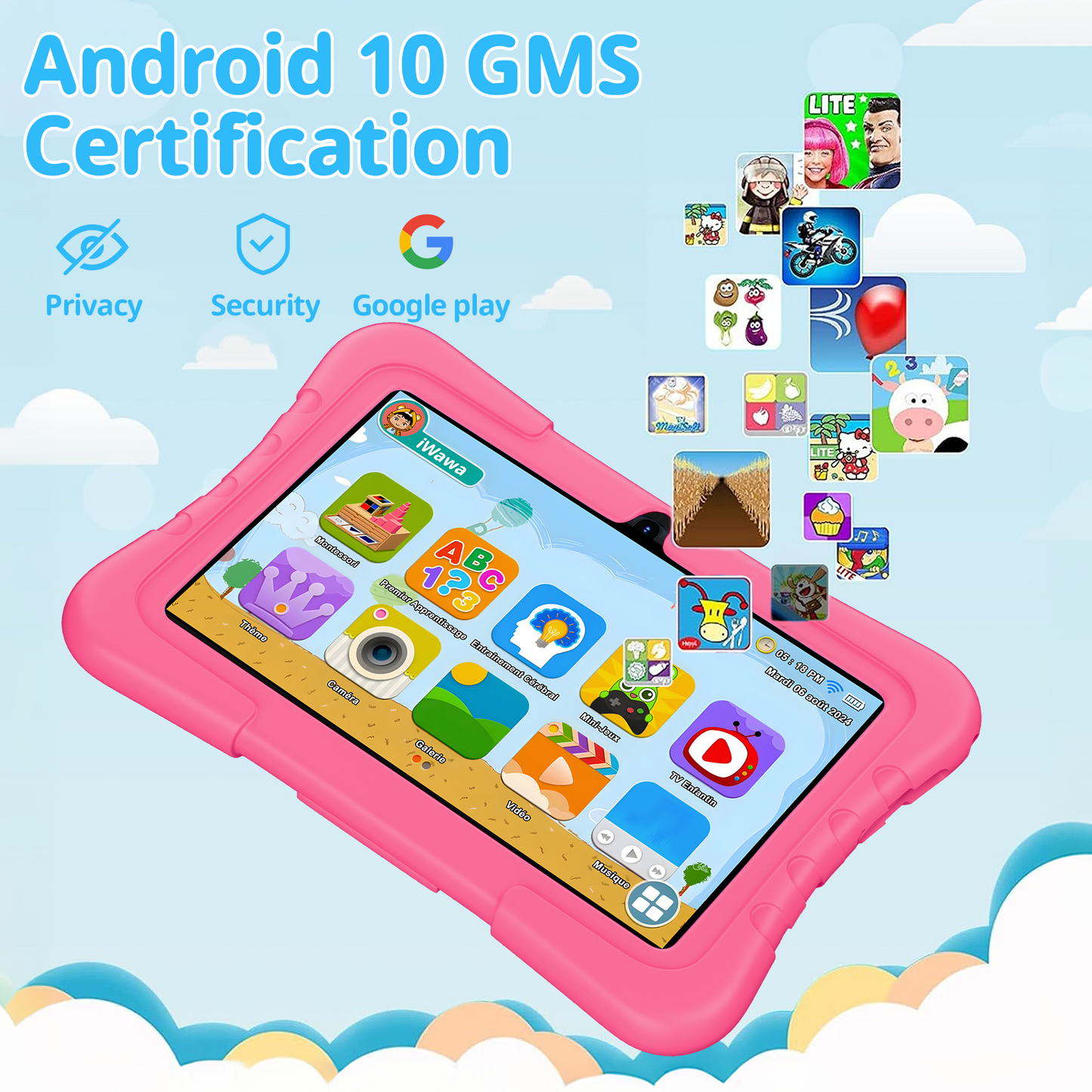 VEAT00L T08 Kids Tablet 7 Inch,Android 10 Tablet for Kids,16GB ROM 128GB Expand,Parental Control,Kids Software Pre-Installed, Dual Camera,Android Learning Tablet