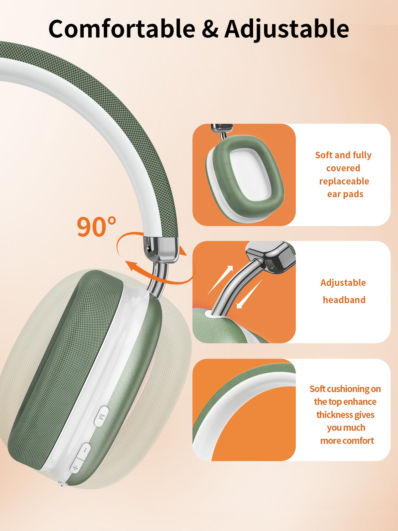 VEATOOL Wireless Over-Ear Headphones,Active Noise Cancelling,Transparency Mode,Spatial Audio,Comfortable Protein Earpads, 24Hrs Playtime