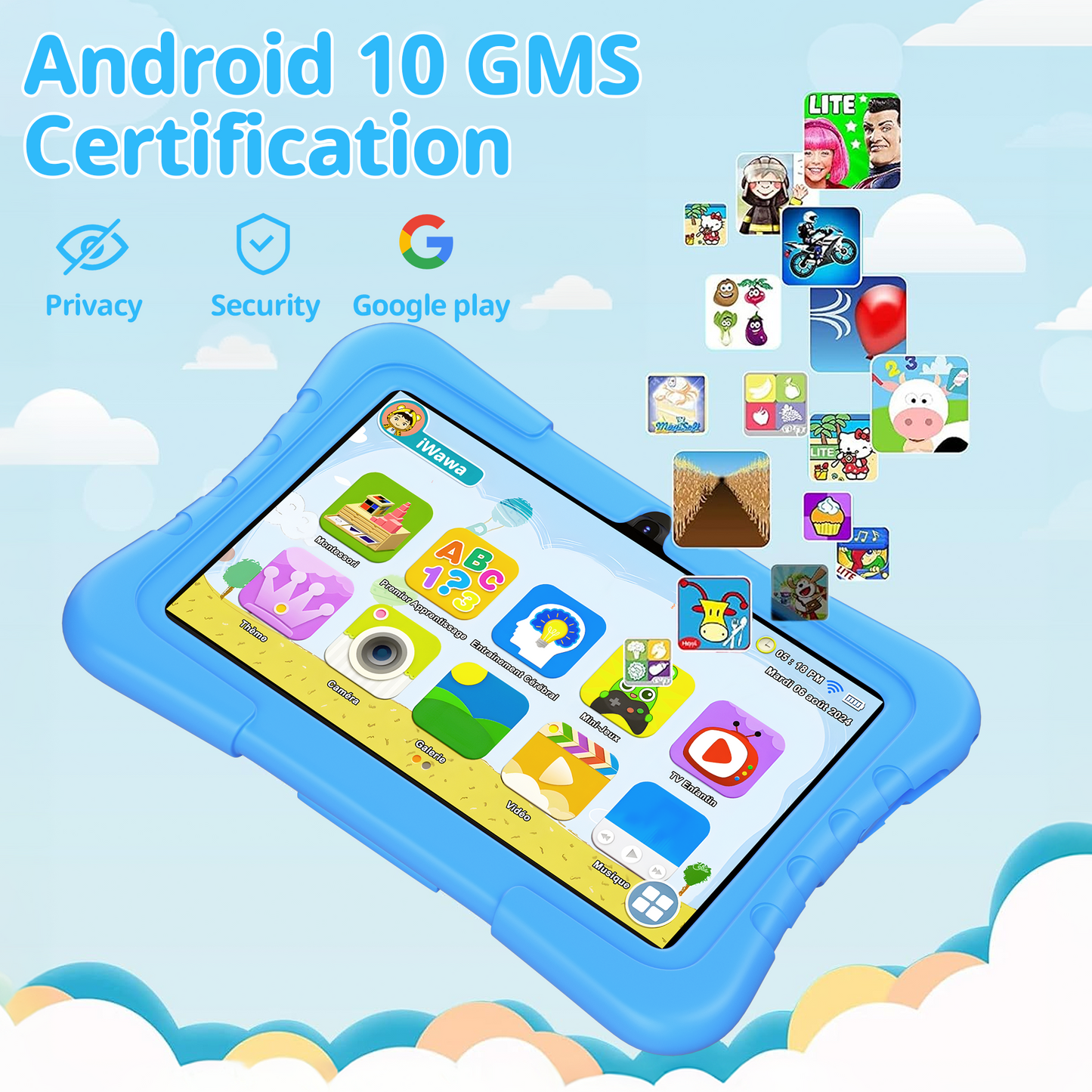 VEAT00L T08 Kids Tablet 7 Inch,Android 10 Tablet for Kids,16GB ROM 128GB Expand,Parental Control,Kids Software Pre-Installed, Dual Camera,Android Learning Tablet