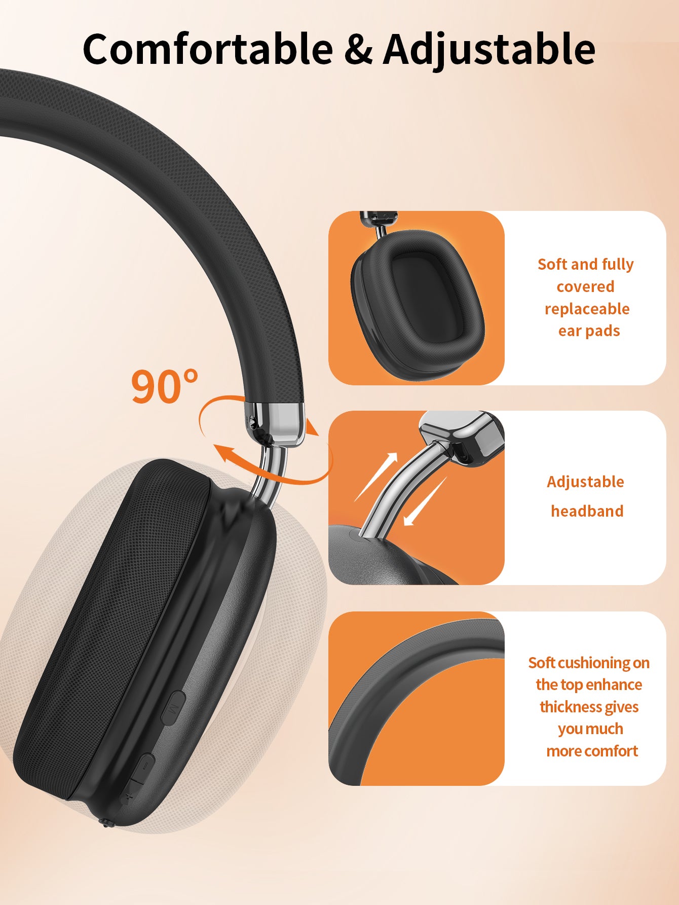 Wireless Over-Ear Headphones. Active Noise Cancelling, Transparency Mode, Spatial Audio, Bluetooth Headphones with Comfortable Protein Earpads, 24 Hours Playtime for Travel/Work,Titanium Black