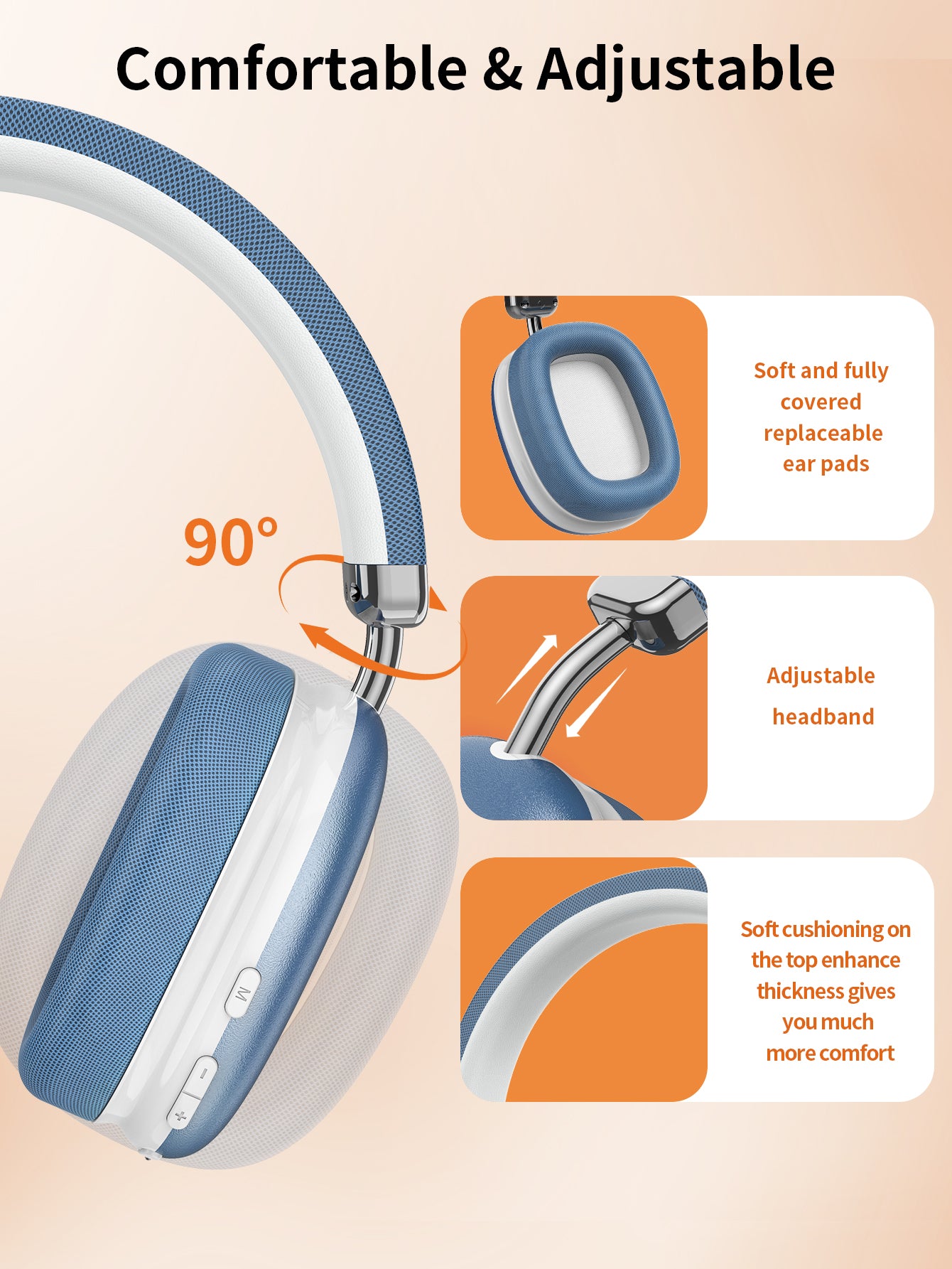 VEATOOL Wireless Over-Ear Headphones,Active Noise Cancelling,Transparency Mode,Spatial Audio,Comfortable Protein Earpads, 24Hrs Playtime