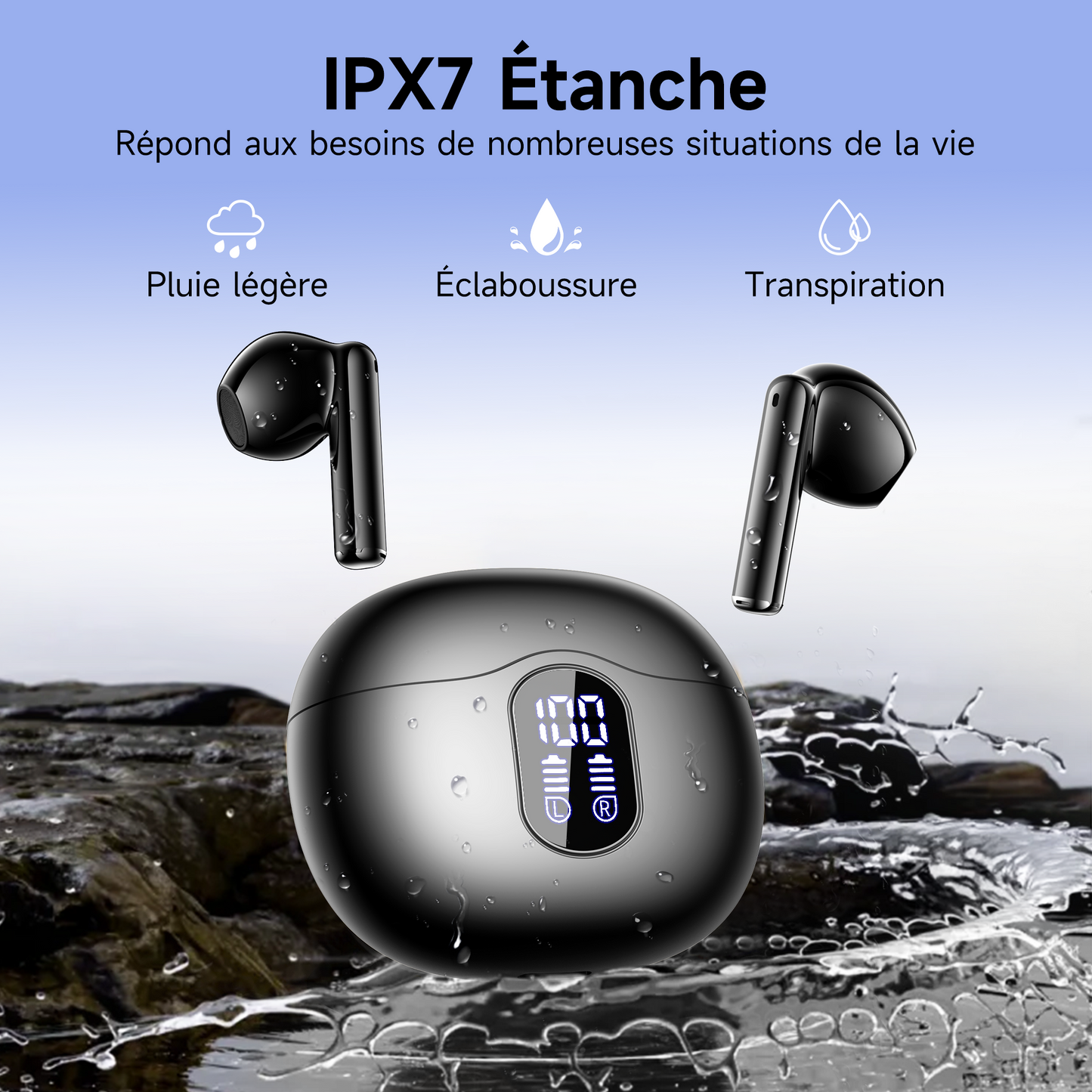 VEATOOL Wireless In-Ear Earbuds, Hi-Fi Stereo 3D Bass Ear Buds, 4 ENC Noise Cancelling Mic, 36Hrs Playing Time, IP7 Waterproof