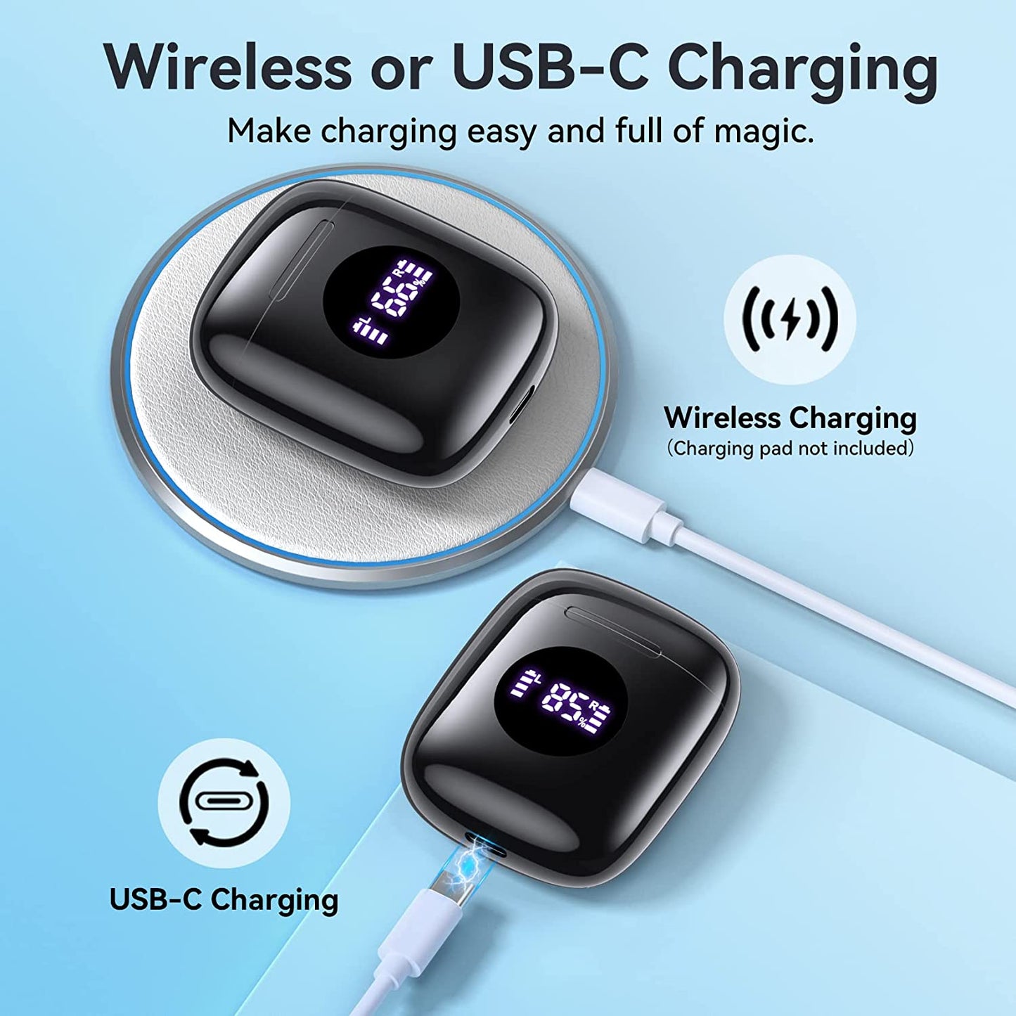 Veatool Wireless Bluetooth 5.3 On-Ear Earphones with 50H Long Battery Life and LED Digital Display
