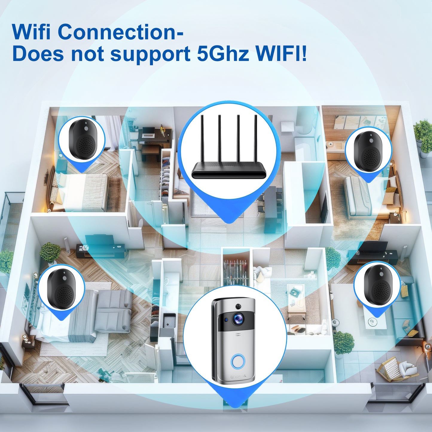 VEAT00L Doorbell Camera Wireless, 1080P Video Doorbell, 2-Way Audio, Instant Alert,PIR Motion Detection,Night Vision