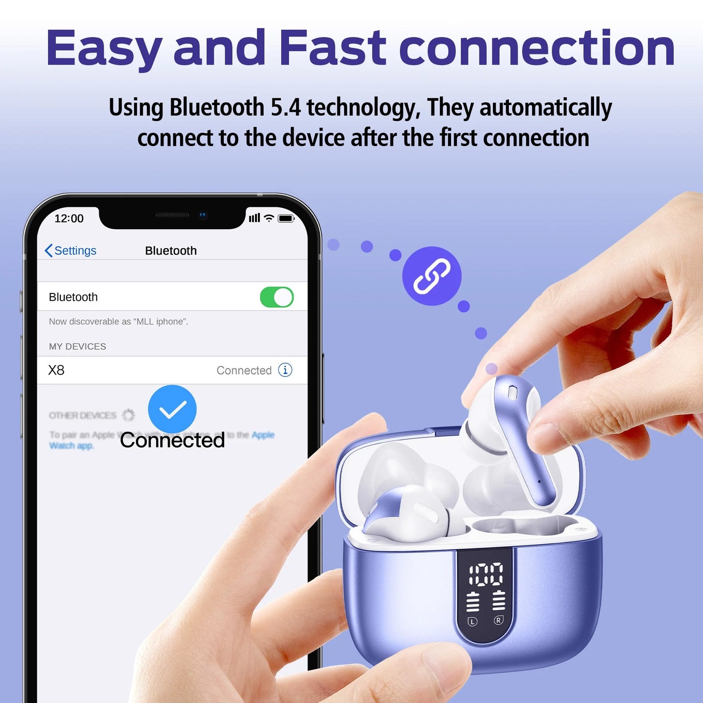 VEATOOL Bluetooth Headphones 65H Playback LED Power Display Earphones with Wireless Charging Case IPX7 Waterproof